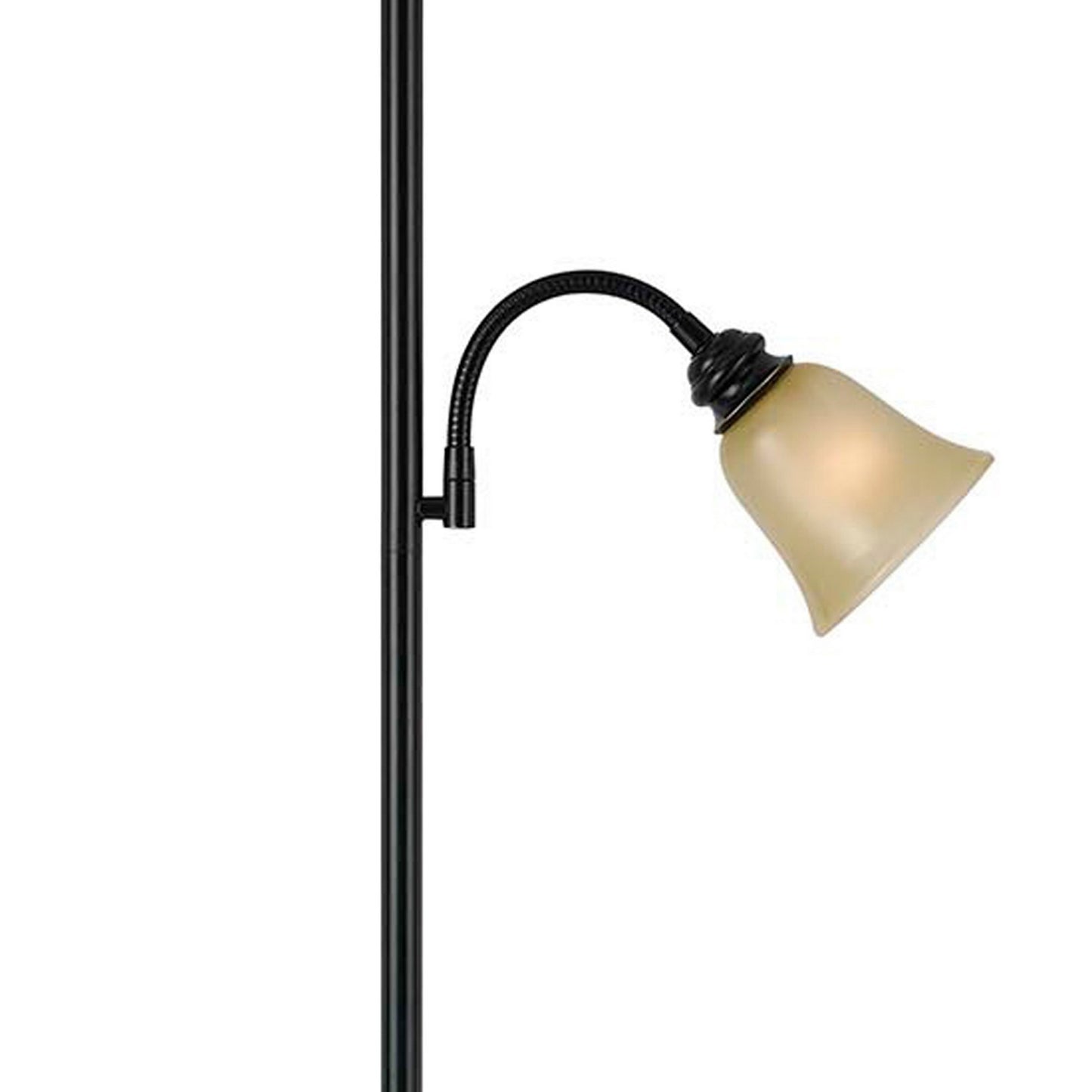 Metal Body Torchiere Floor Lamp With Attached Reading Light Black
