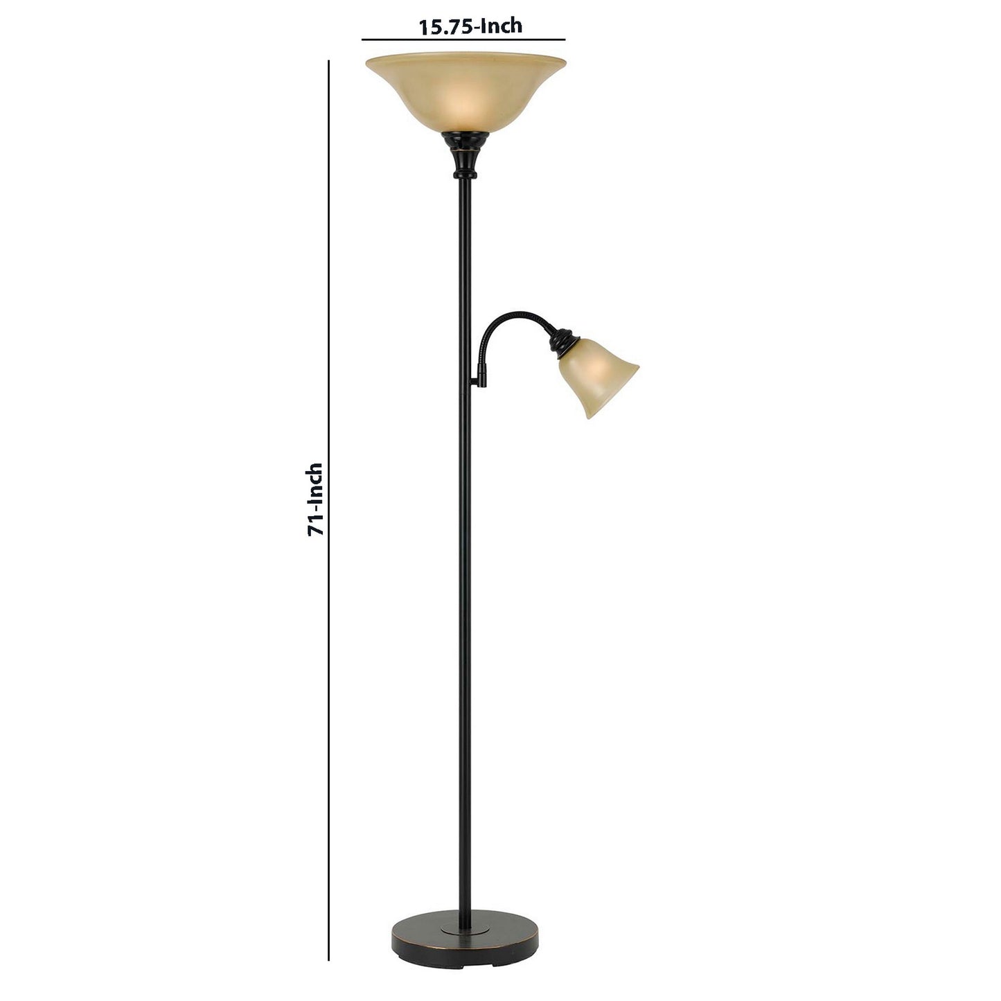 Metal Body Torchiere Floor Lamp With Attached Reading Light Black