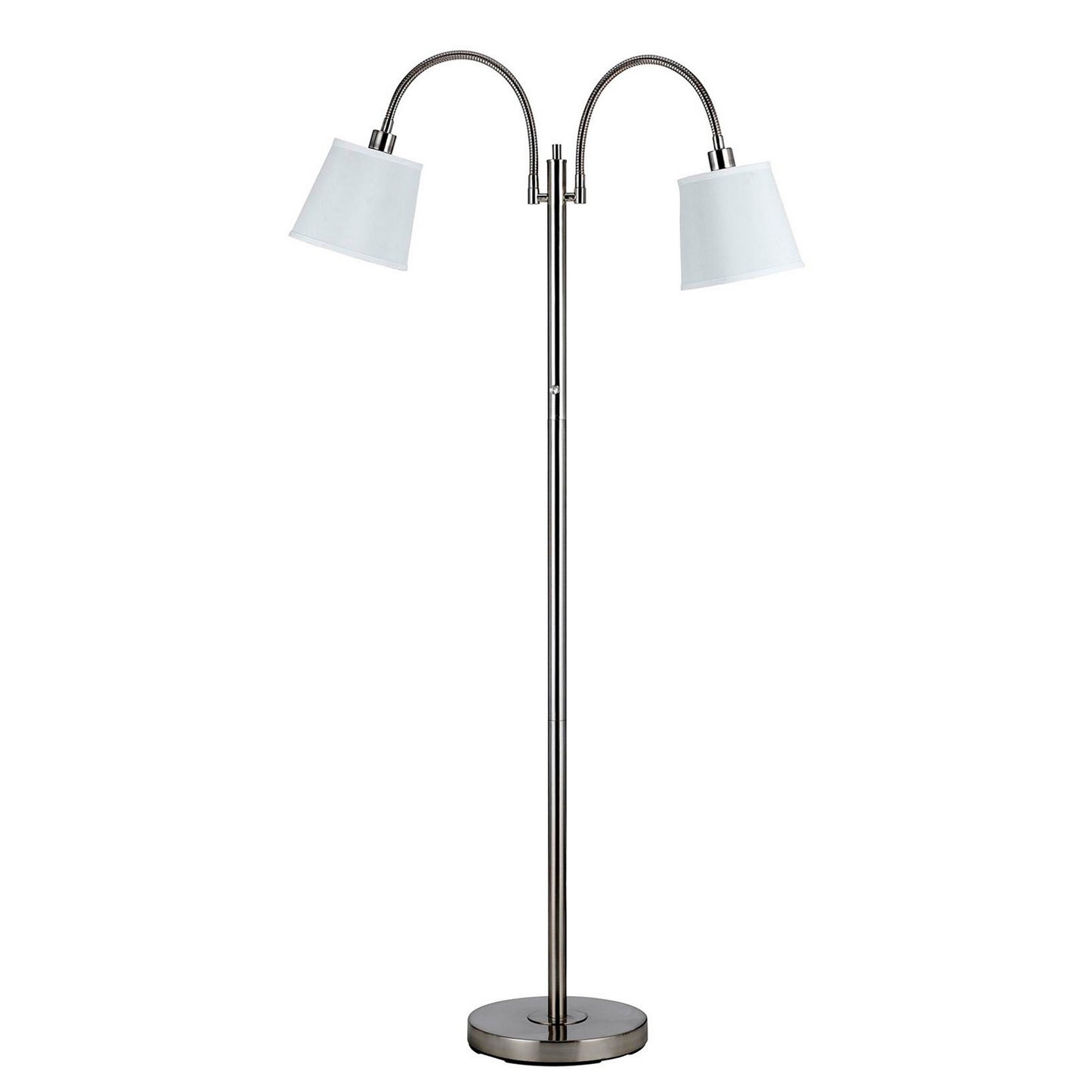 80 Watt Metal Floor Lamp With Dual Gooseneck And Uno Style Shades Silver