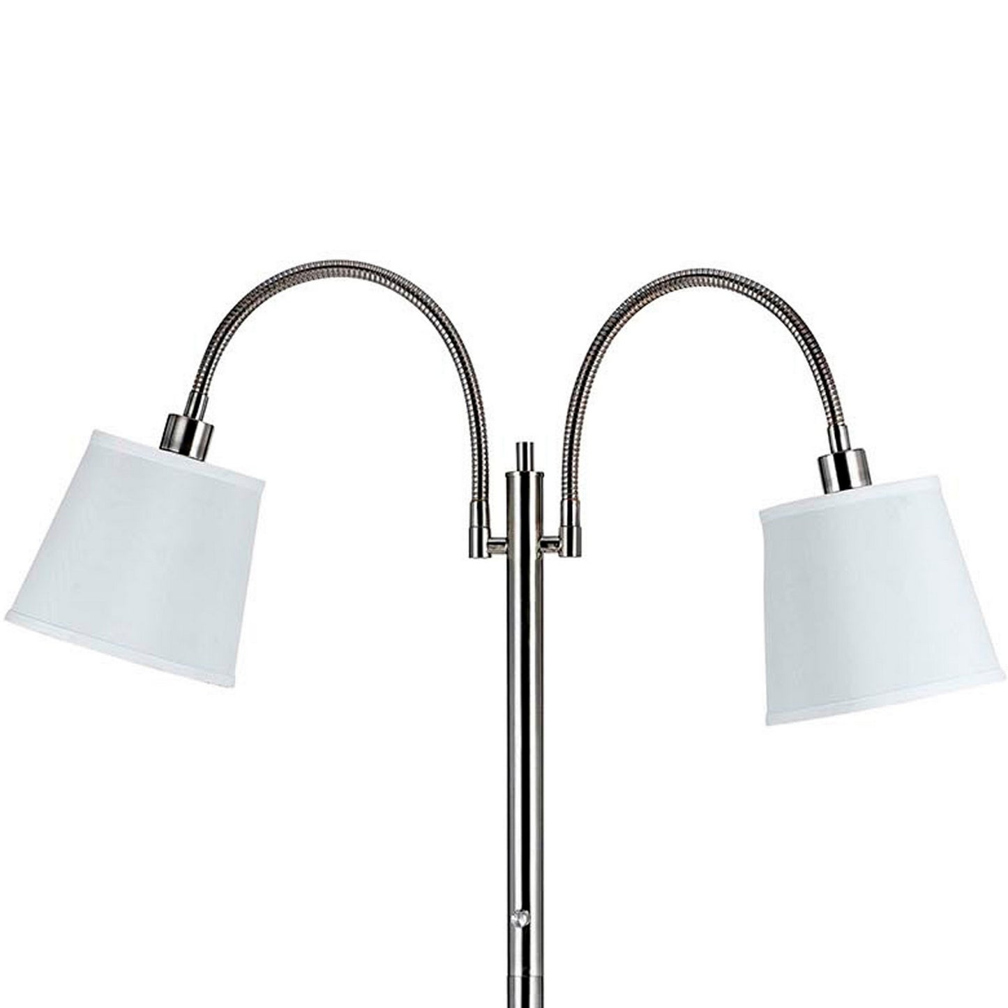 80 Watt Metal Floor Lamp With Dual Gooseneck And Uno Style Shades Silver