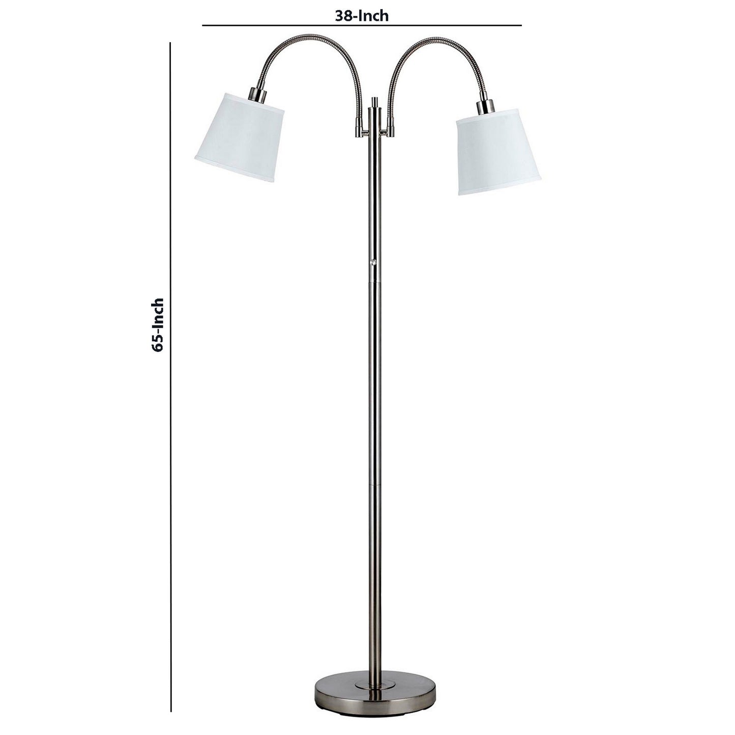 80 Watt Metal Floor Lamp With Dual Gooseneck And Uno Style Shades Silver