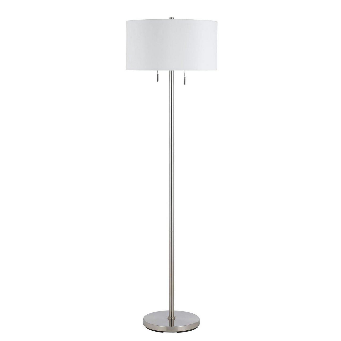 Metal Body Floor Lamp With Fabric Drum Shade And Pull Chain Switch Silver