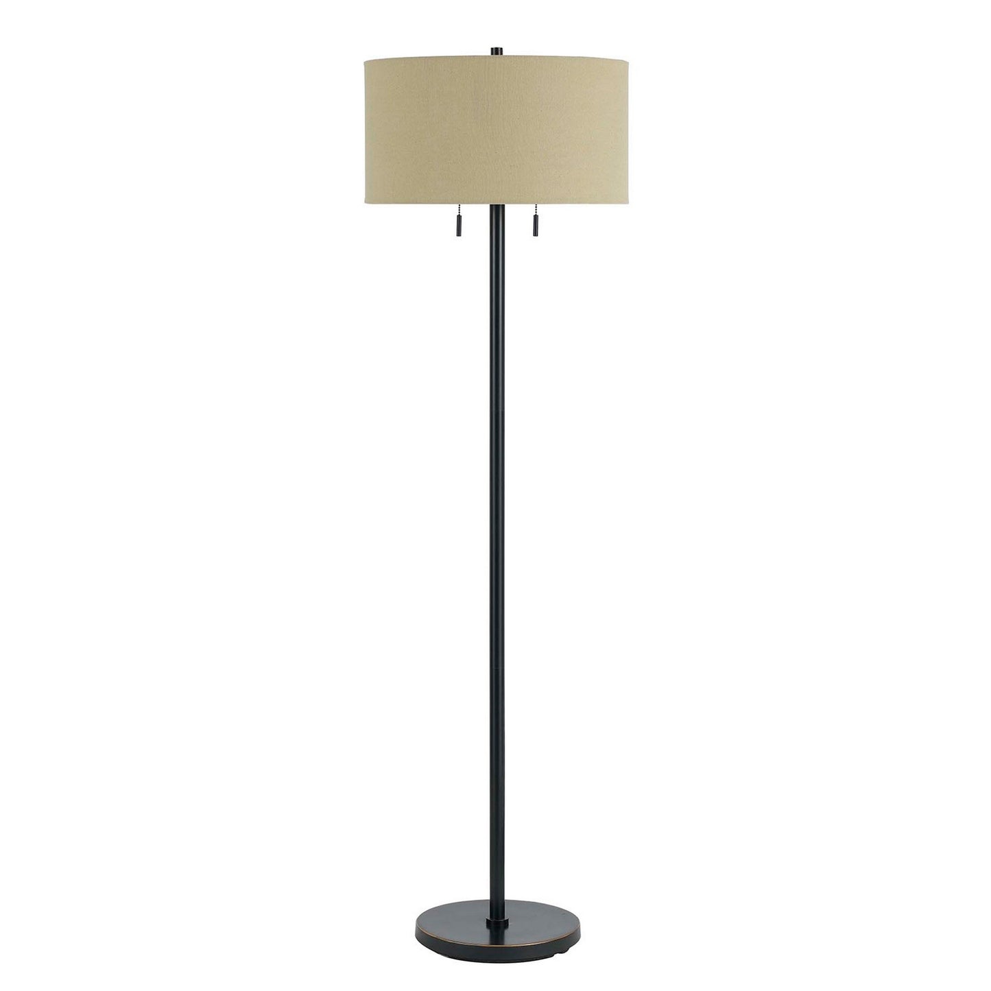 Metal Body Floor Lamp With Fabric Drum Shade And Pull Chain Switch Black
