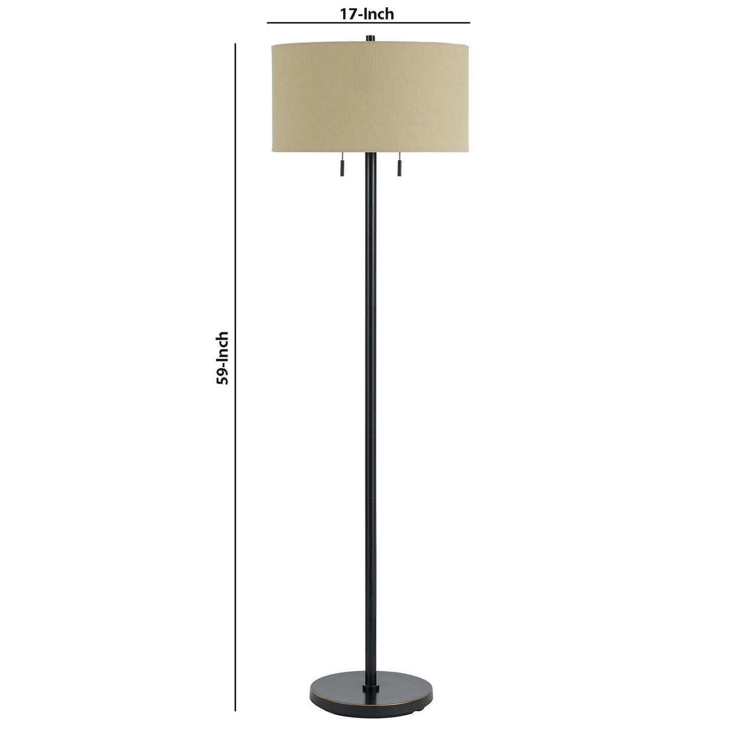 Metal Body Floor Lamp With Fabric Drum Shade And Pull Chain Switch Black