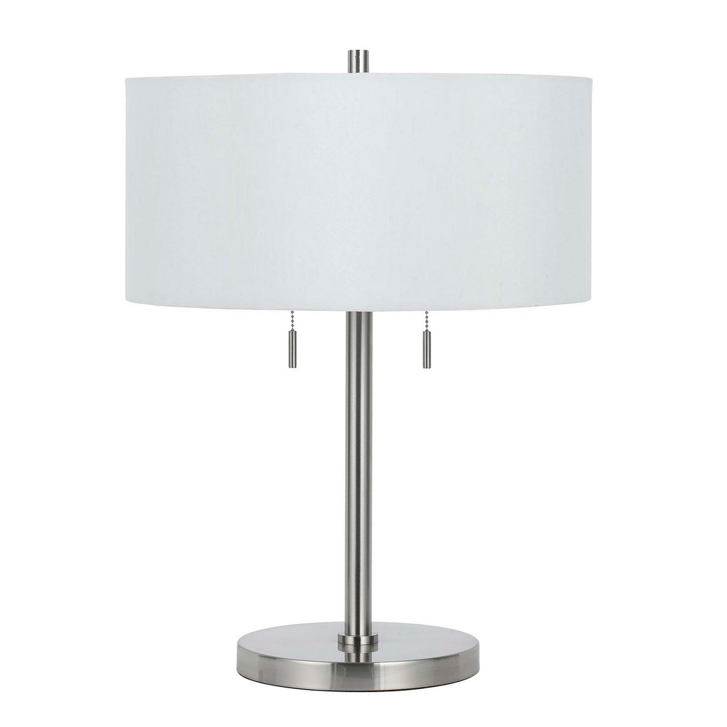 Metal Body Table Lamp with Fabric Drum Shade and Pull Chain Switch Silver