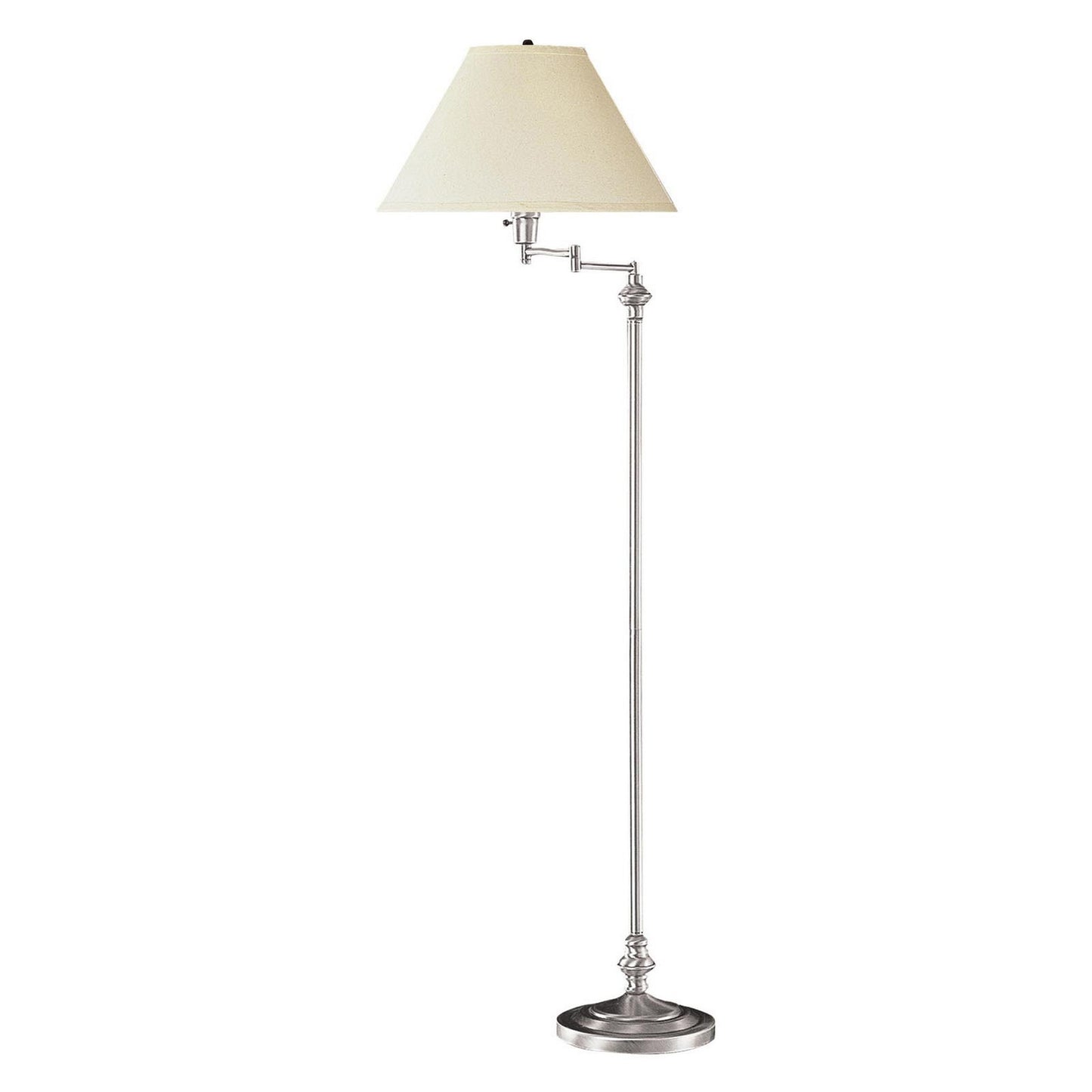 150 Watt Metal Floor Lamp With Swing Arm And Fabric Conical Shade Silver
