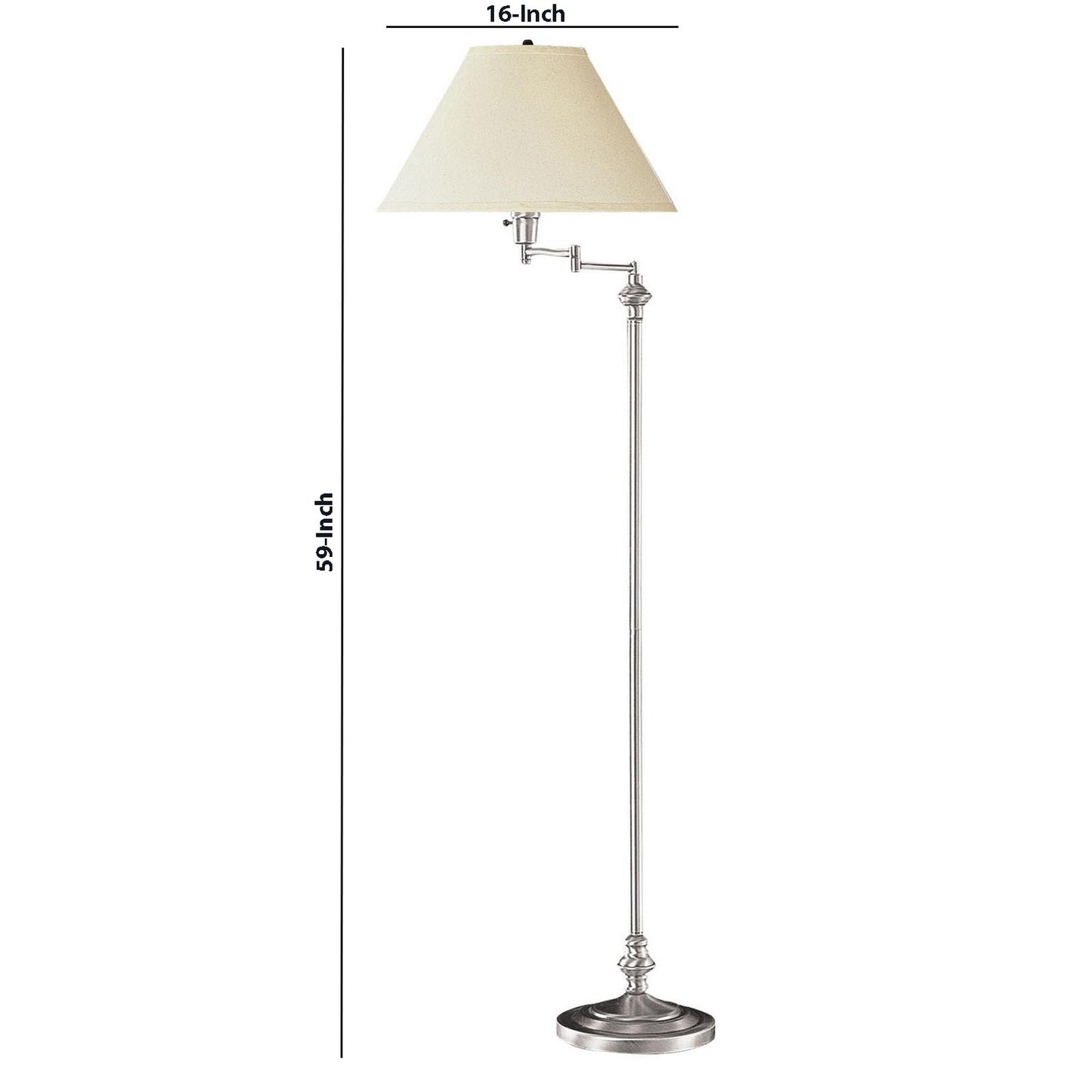 150 Watt Metal Floor Lamp With Swing Arm And Fabric Conical Shade Silver