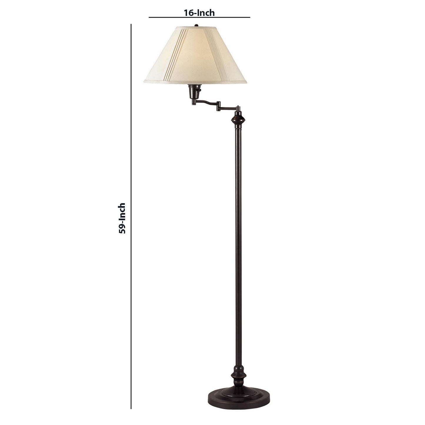 150 Watt Metal Floor Lamp With Swing Arm And Fabric Conical Shade Black