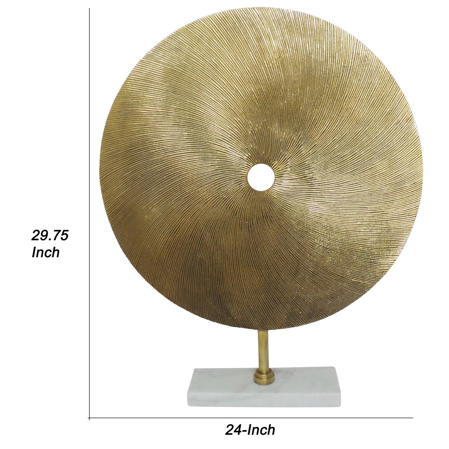Metal Swirl Disk Accent Decor With Marble Base Gold