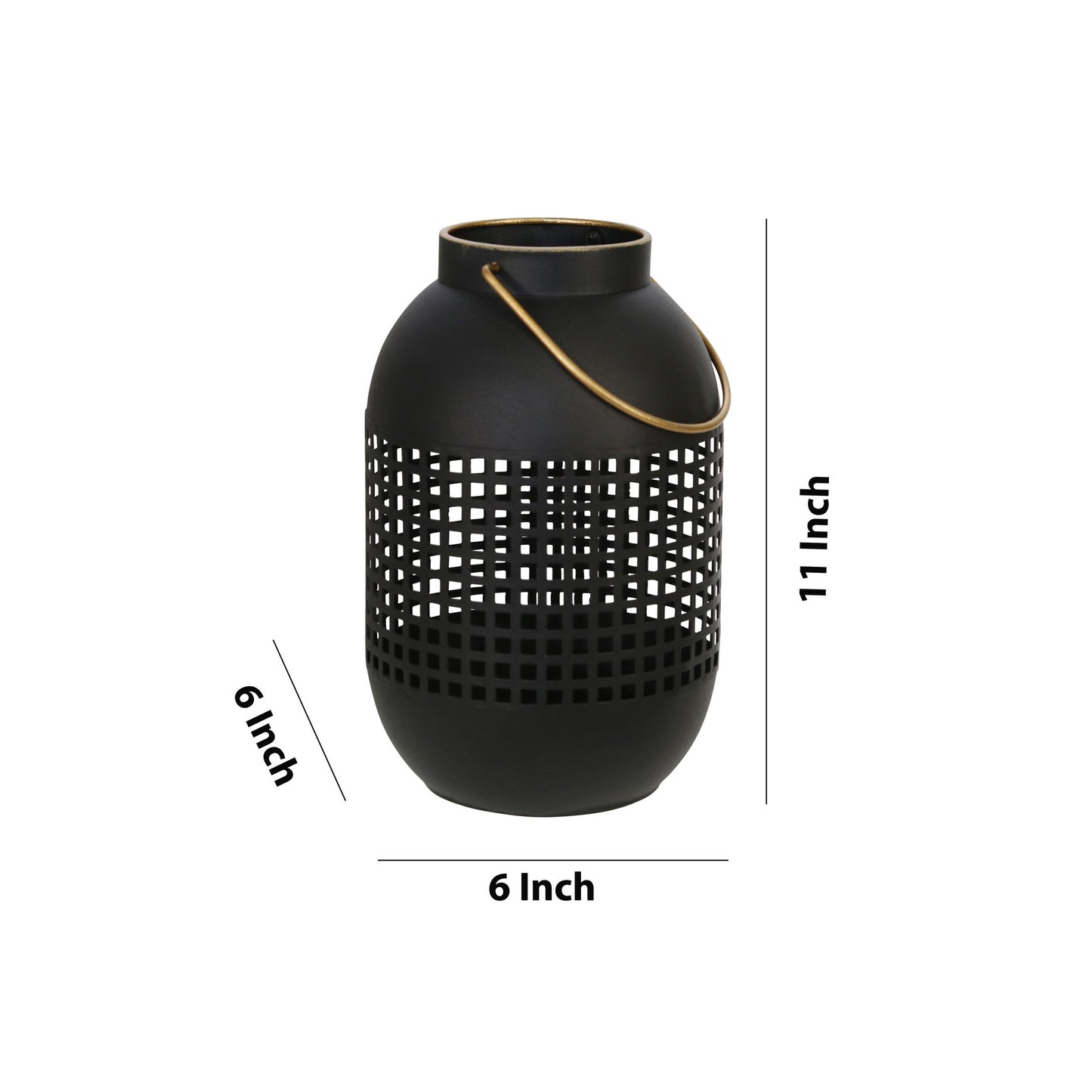 11 Inches Metal Lantern Modern Cage Design Handle Black And Gold