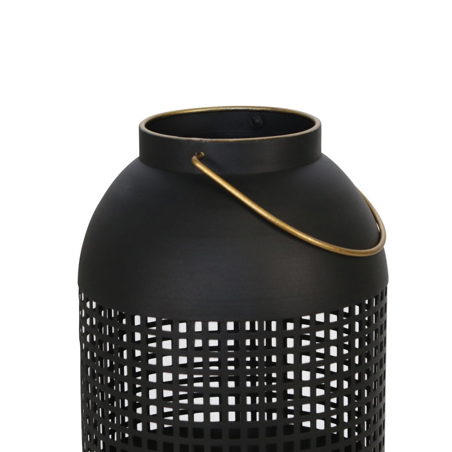 13 Inches Caged Metal Frame Lantern With Handle Black And Gold