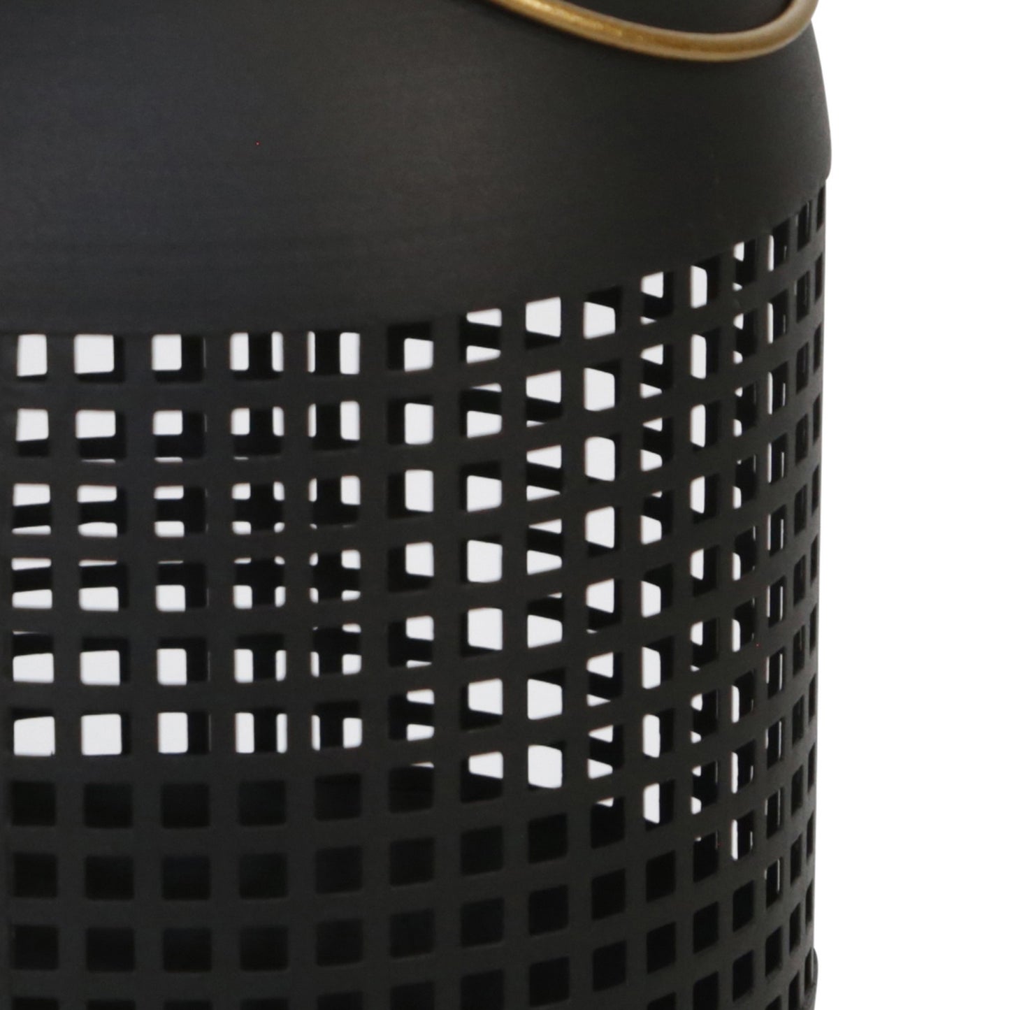 13 Inches Caged Metal Frame Lantern With Handle Black And Gold