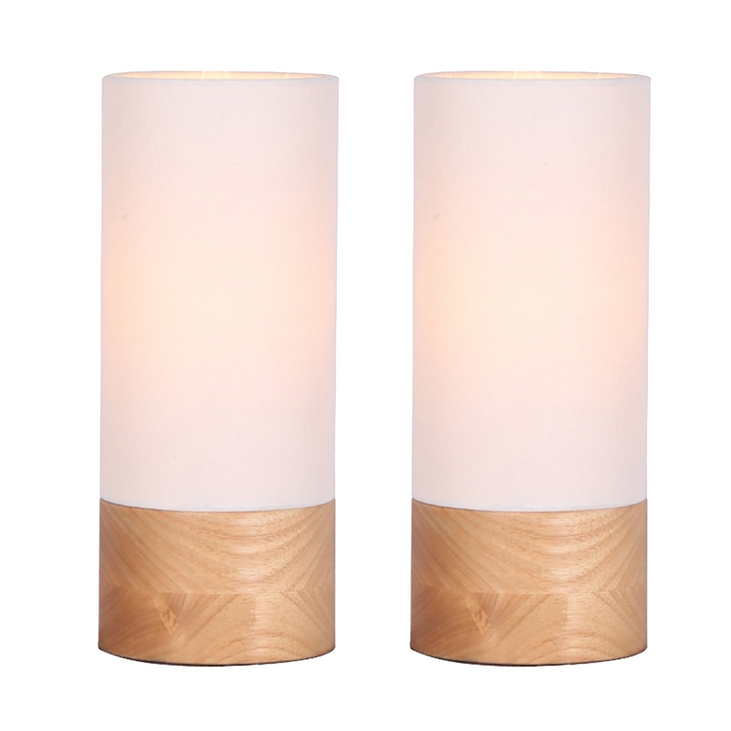 Cylindrical Wooden Cannister Table Lamp Set of 2 White and Brown