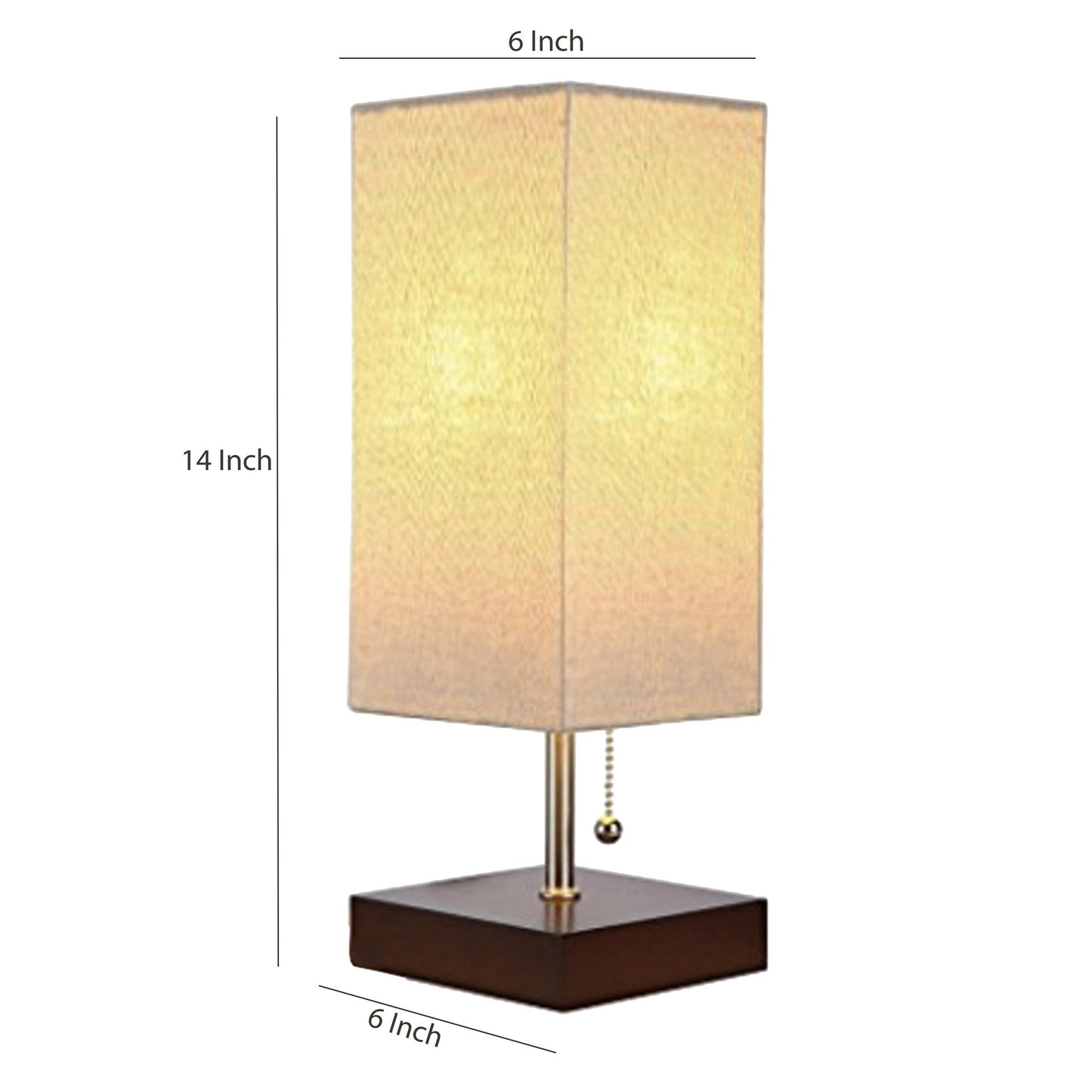 14 Inches Wooden Frame Table Lamp with Chain Pull Switch Set of 2 Brown