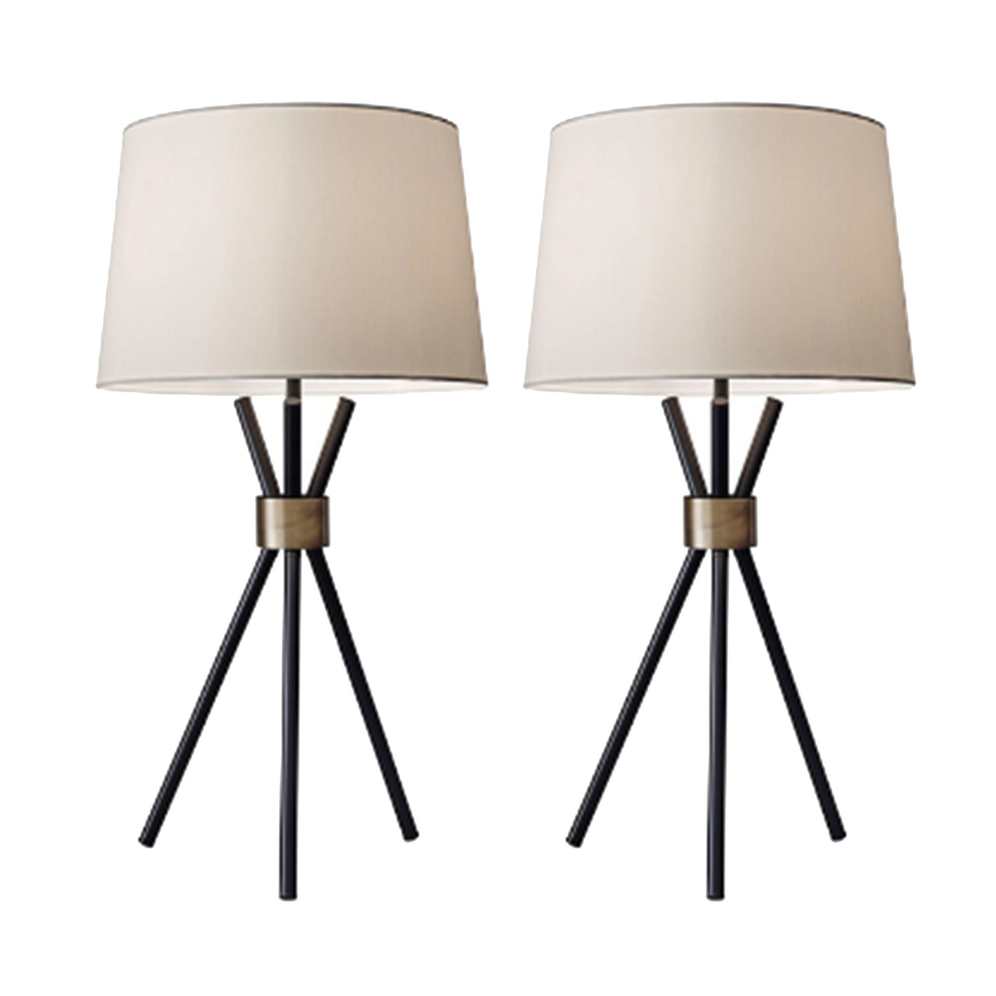 Metal Table Lamp with Tripod Base Set of 2 Off White and Black