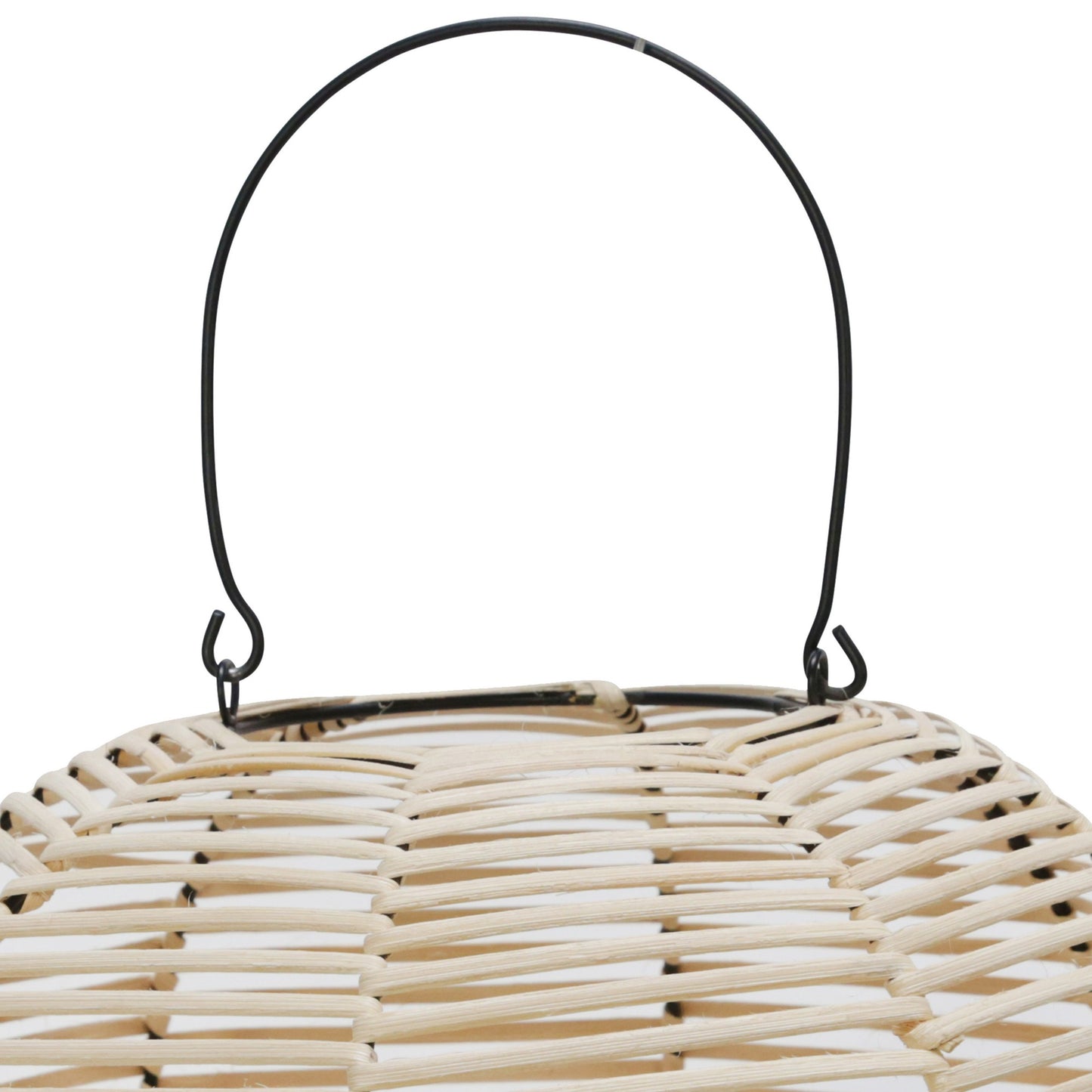 Woven Wicker Lantern With Bellied Metal Frame And Handle Beige And Black