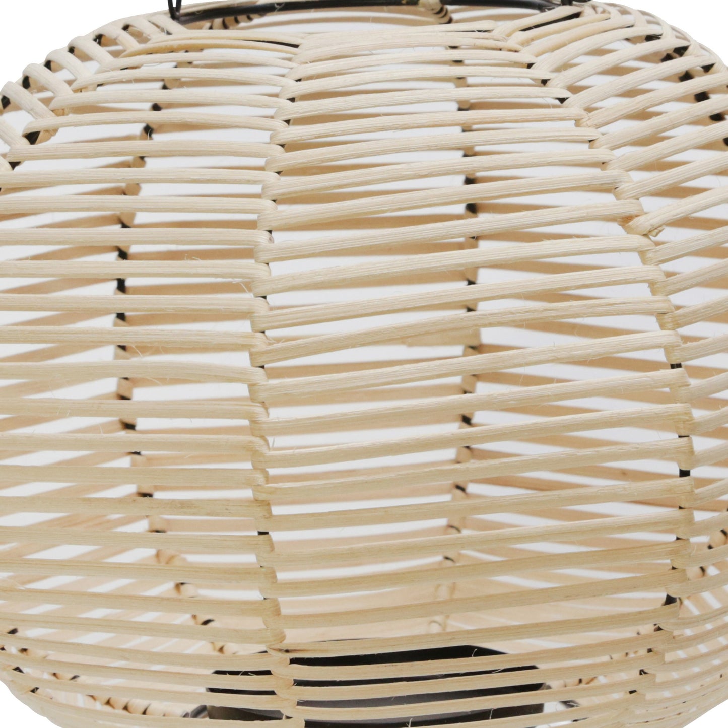 Woven Wicker Lantern With Bellied Metal Frame And Handle Beige And Black