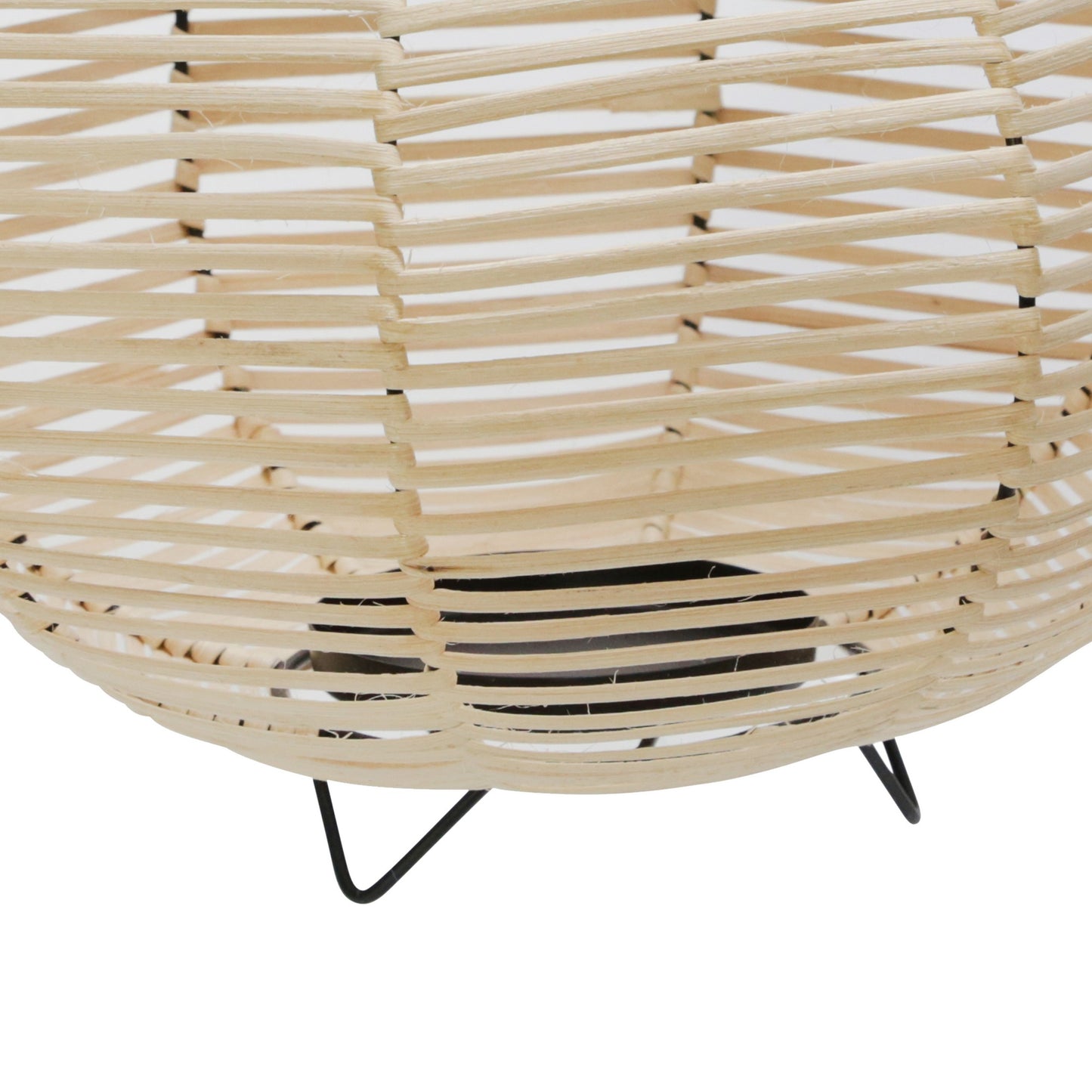 Woven Wicker Lantern With Bellied Metal Frame And Handle Beige And Black