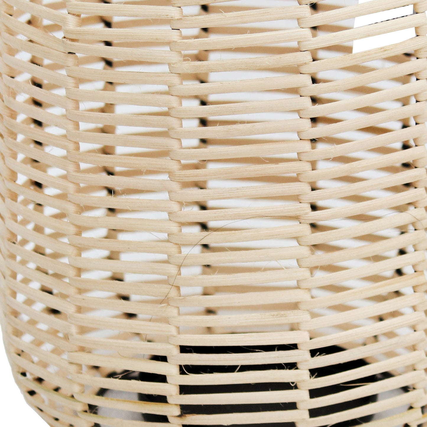 Woven Wicker Lantern With Round Metal Frame And Handle Beige And Black