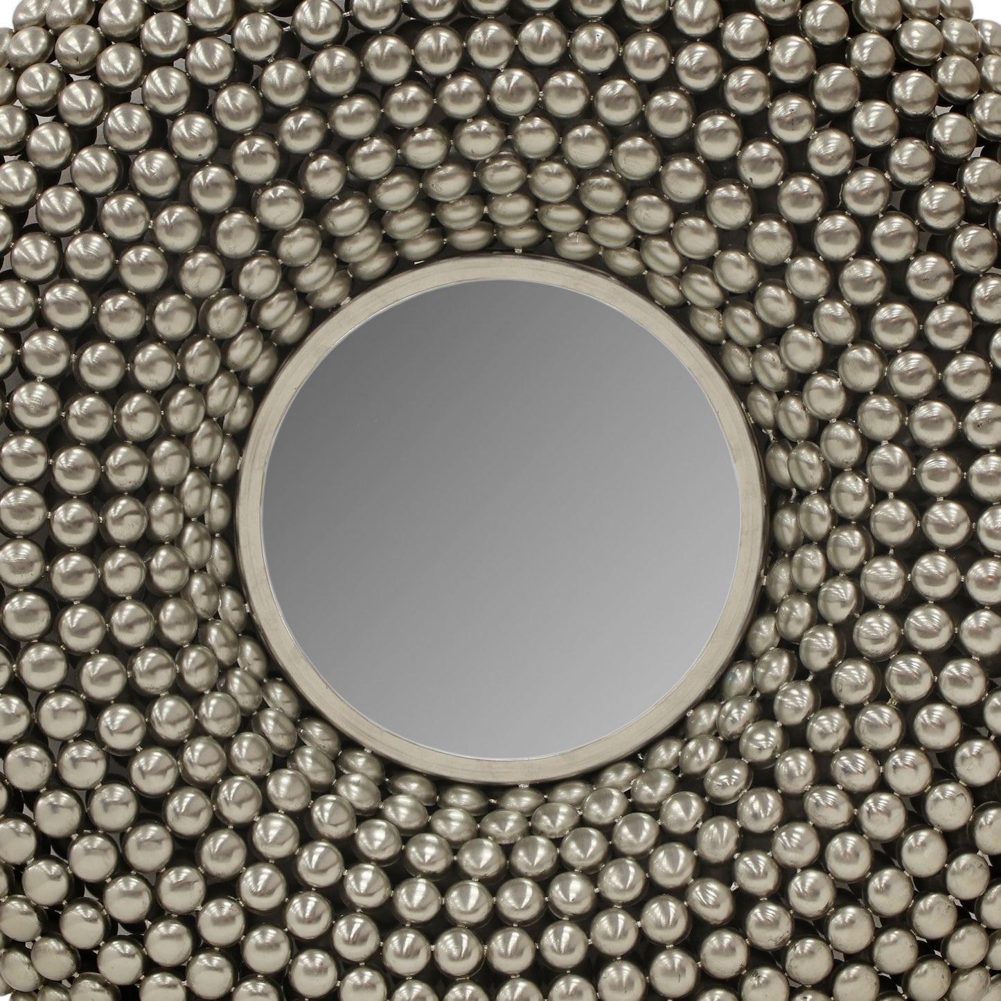 31 Inch Metal Wall Decor With Mirror And Studded Nail Accents Silver
