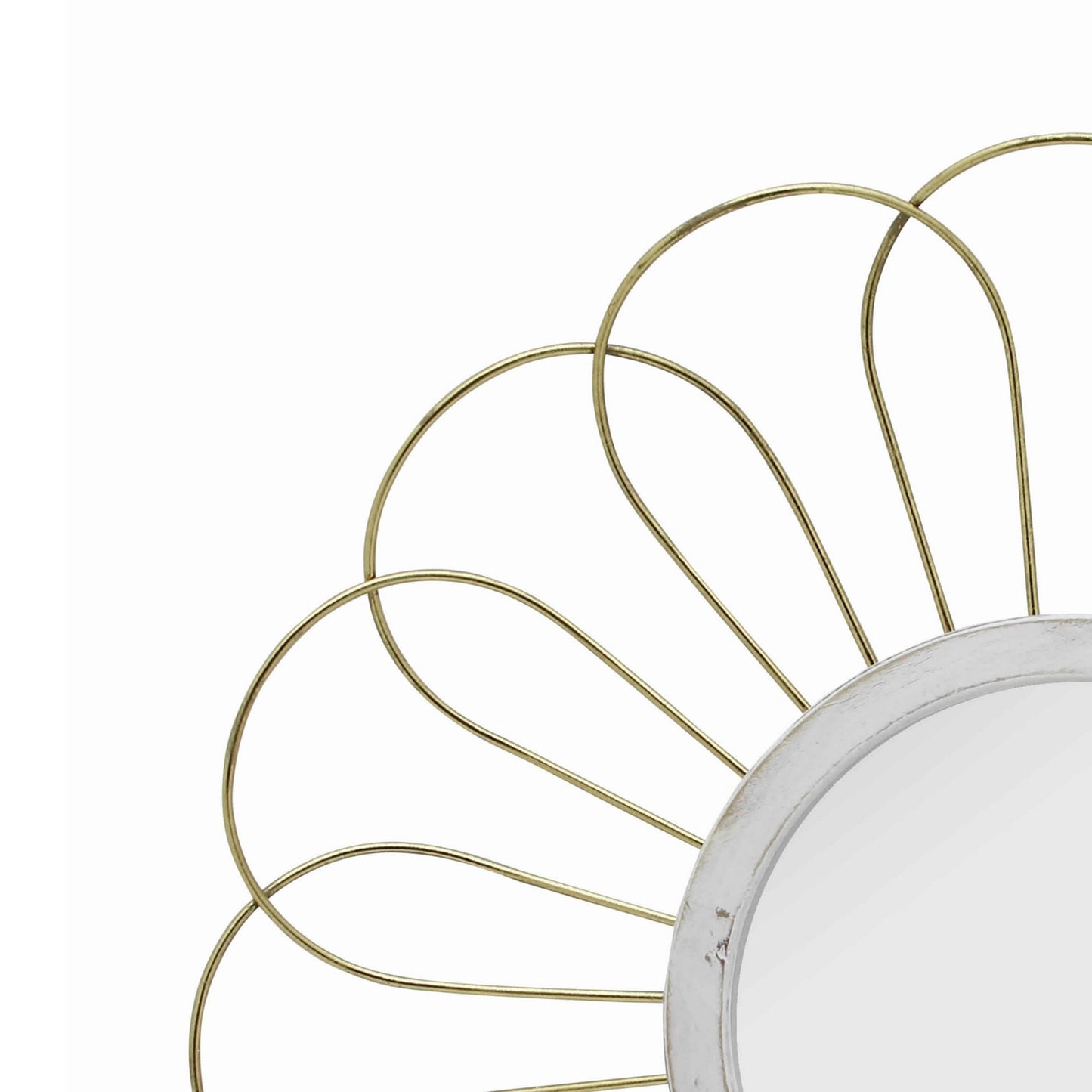Metal Wall Decor With Round Mirror And Overlapped Flower Petals Gold