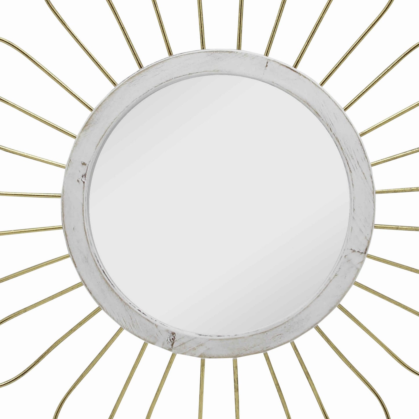 Metal Wall Decor With Round Mirror And Overlapped Flower Petals Gold