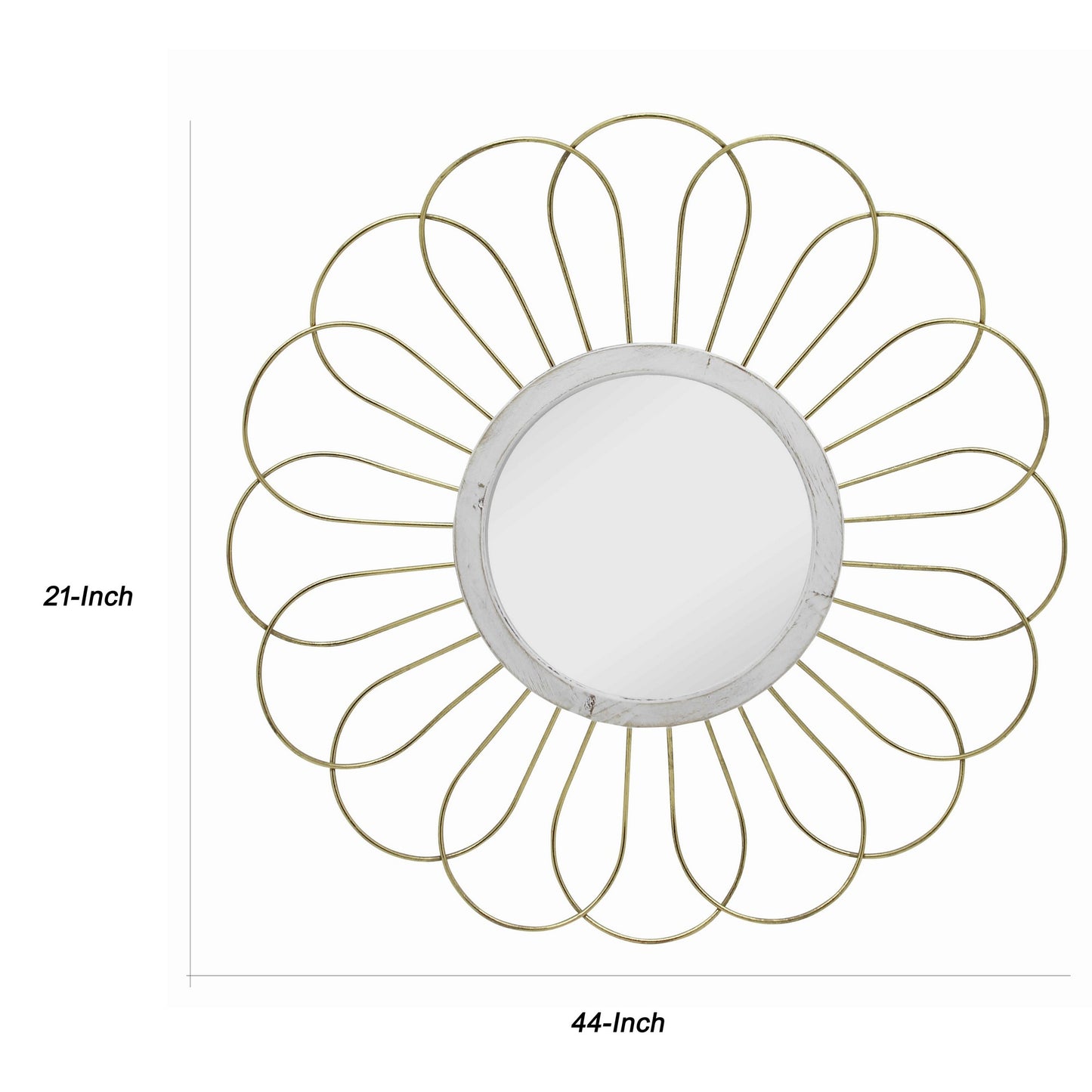 Metal Wall Decor With Round Mirror And Overlapped Flower Petals Gold