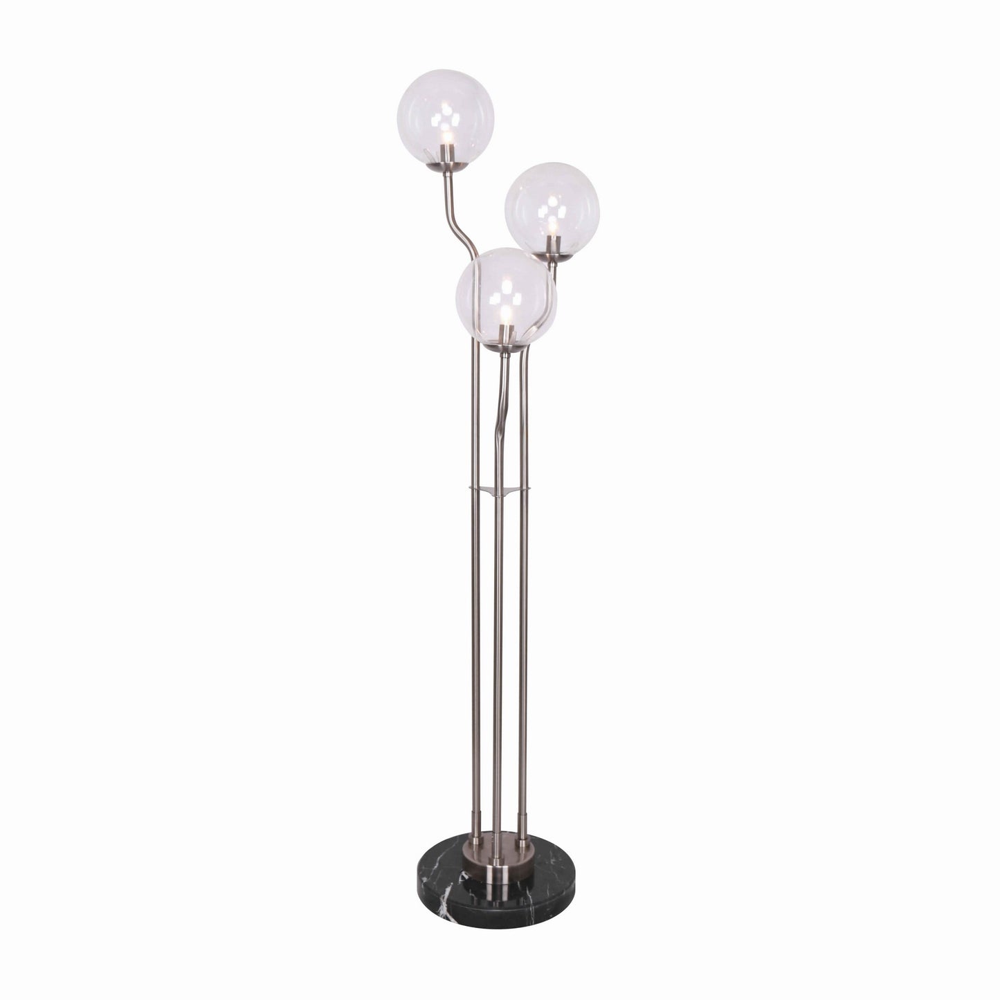Metal Floor Lamp With 3 Bulb Design Lights And Tier Base Silver
