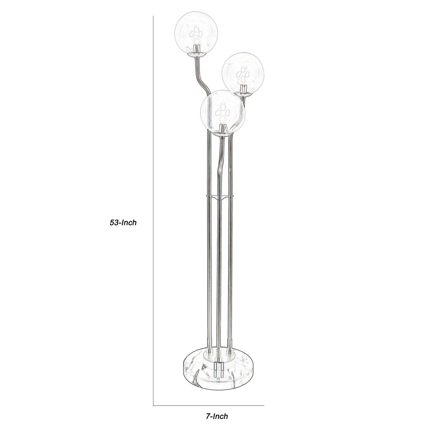 Metal Floor Lamp With 3 Bulb Design Lights And Tier Base Silver