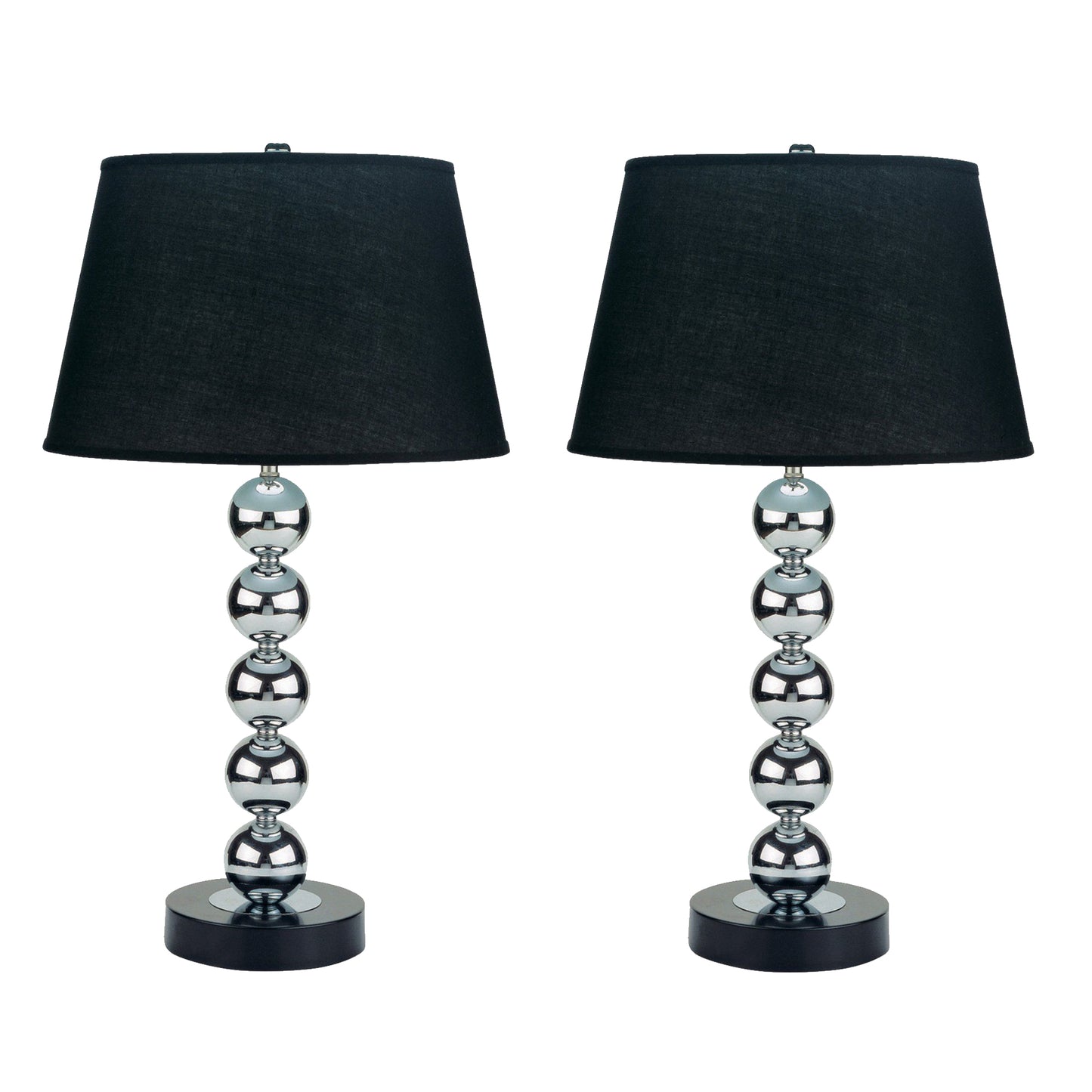 27 Inch Modern Table Lamp Spindle Design Body Set of 2 Black Chrome