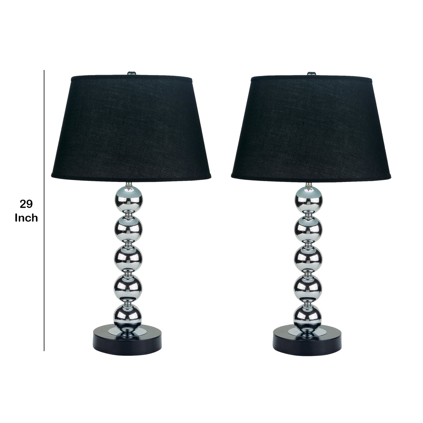 27 Inch Modern Table Lamp Spindle Design Body Set of 2 Black Chrome