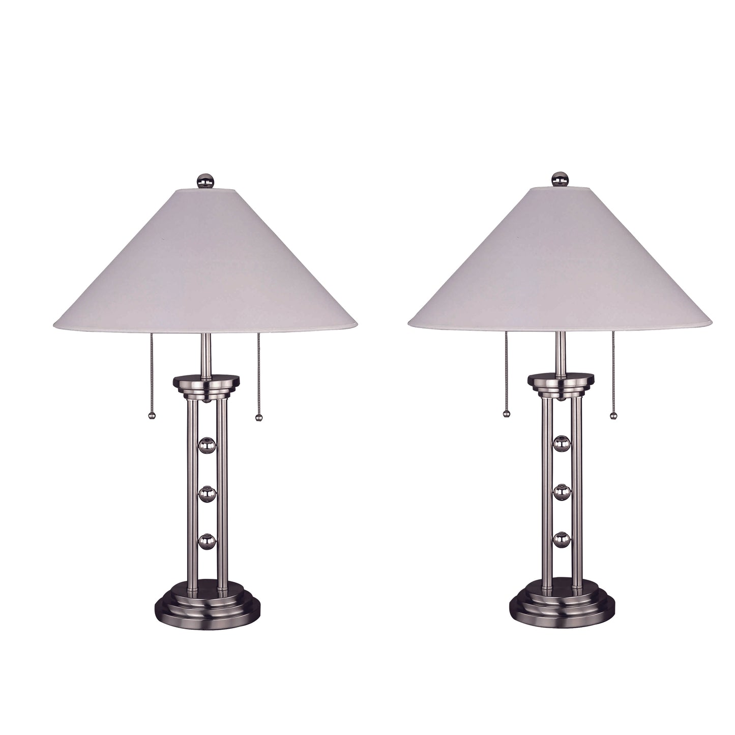 26 Inch Modern Metal Table Lamp 3 Orbs Pull Chain Set of 2 Silver