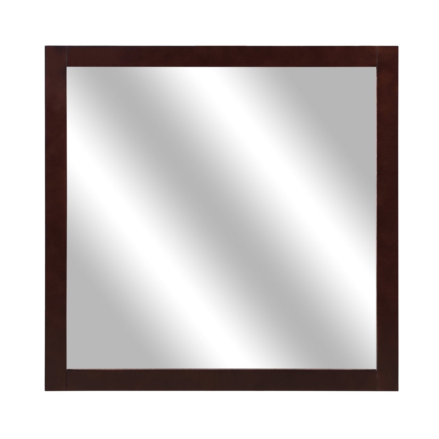 Transitional Style Square Mirror With Wooden Frame Cherry Brown