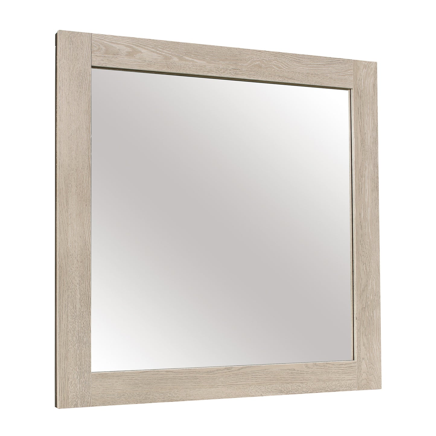 Transitional Style Square Mirror With Wooden Frame Light Brown