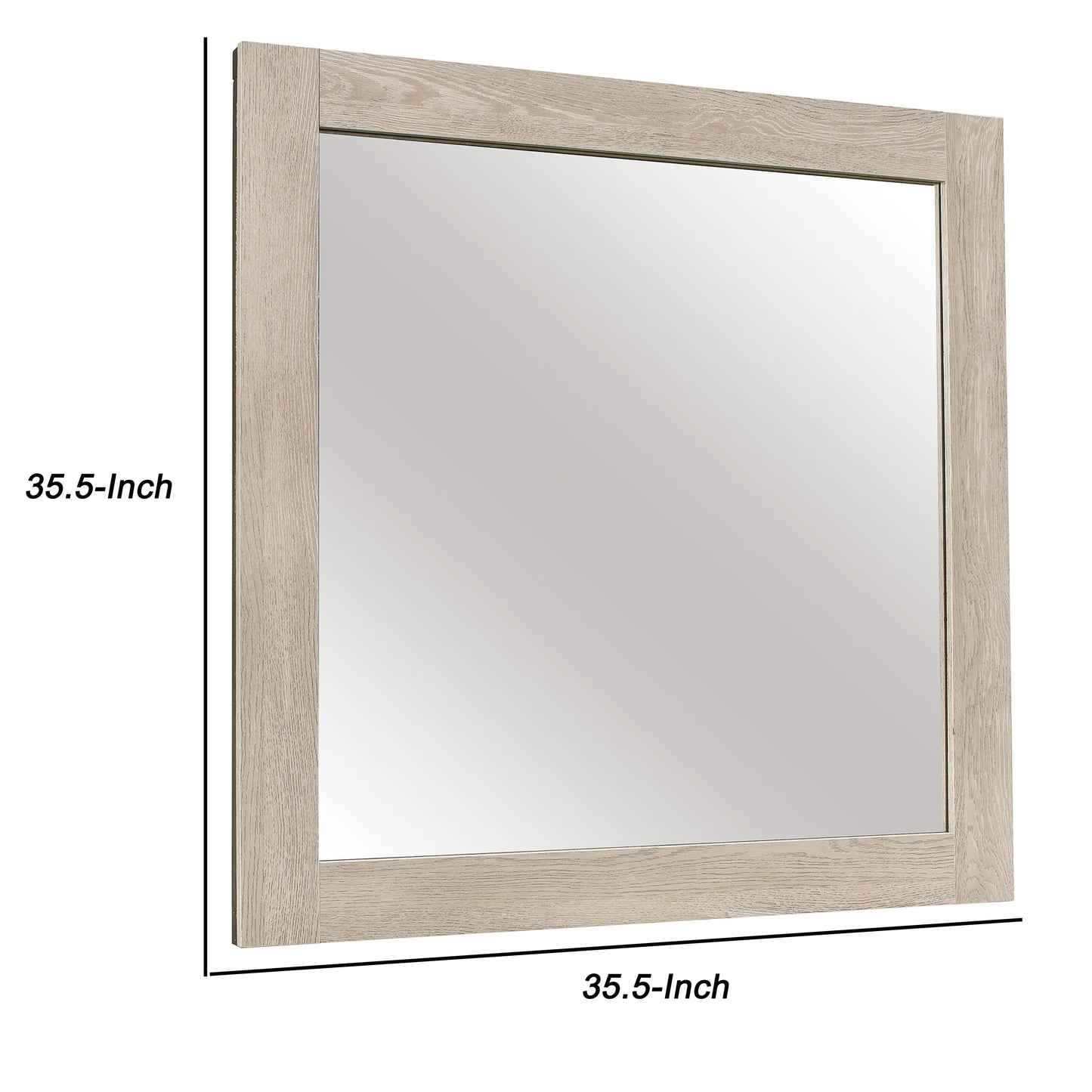 Transitional Style Square Mirror With Wooden Frame Light Brown