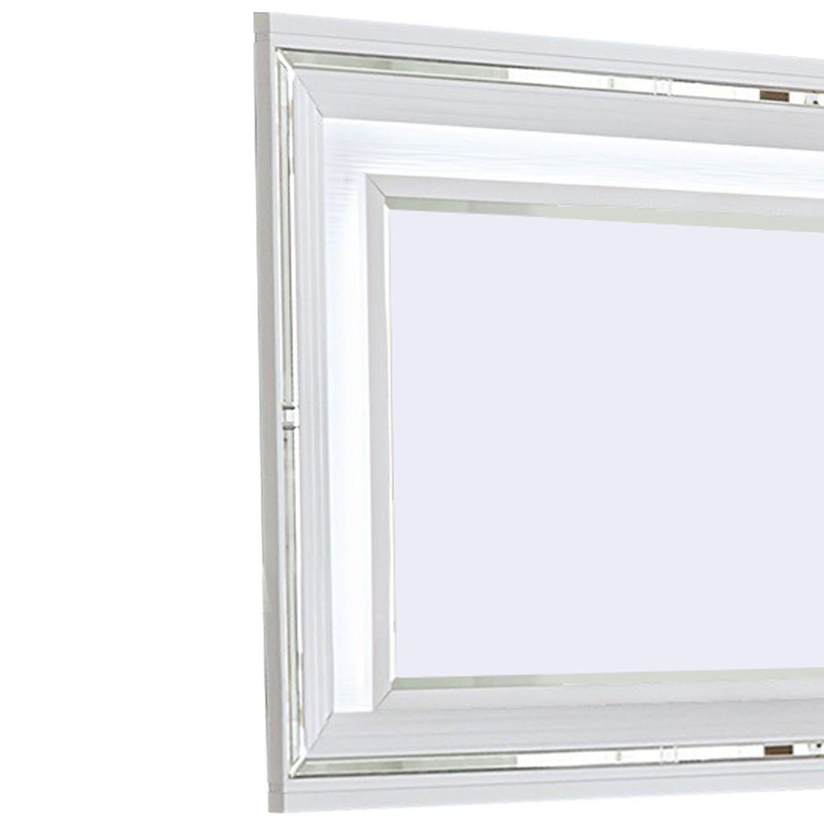 Wooden Frame Mirror With Led And Mirror Trim Accents White
