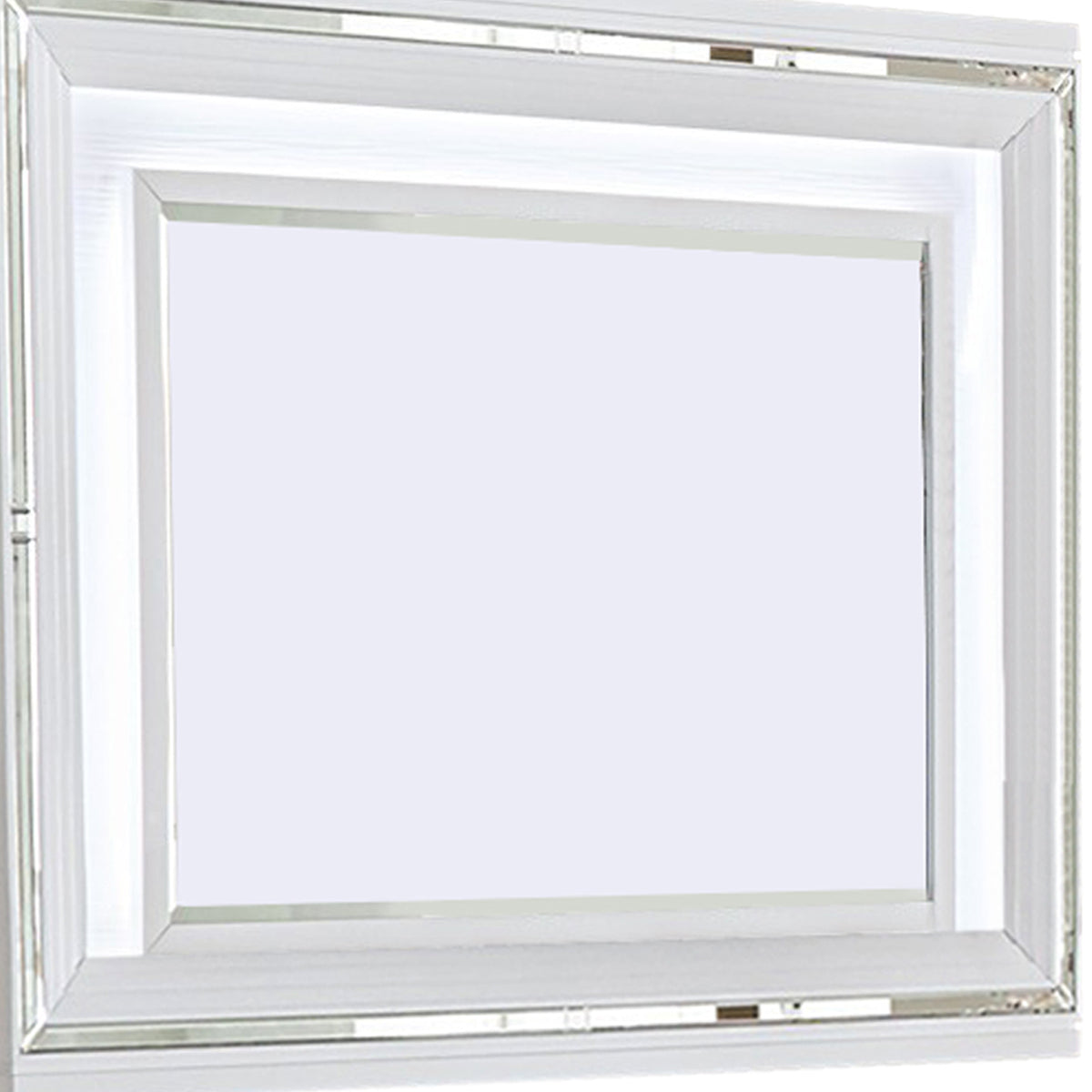 Wooden Frame Mirror With Led And Mirror Trim Accents White