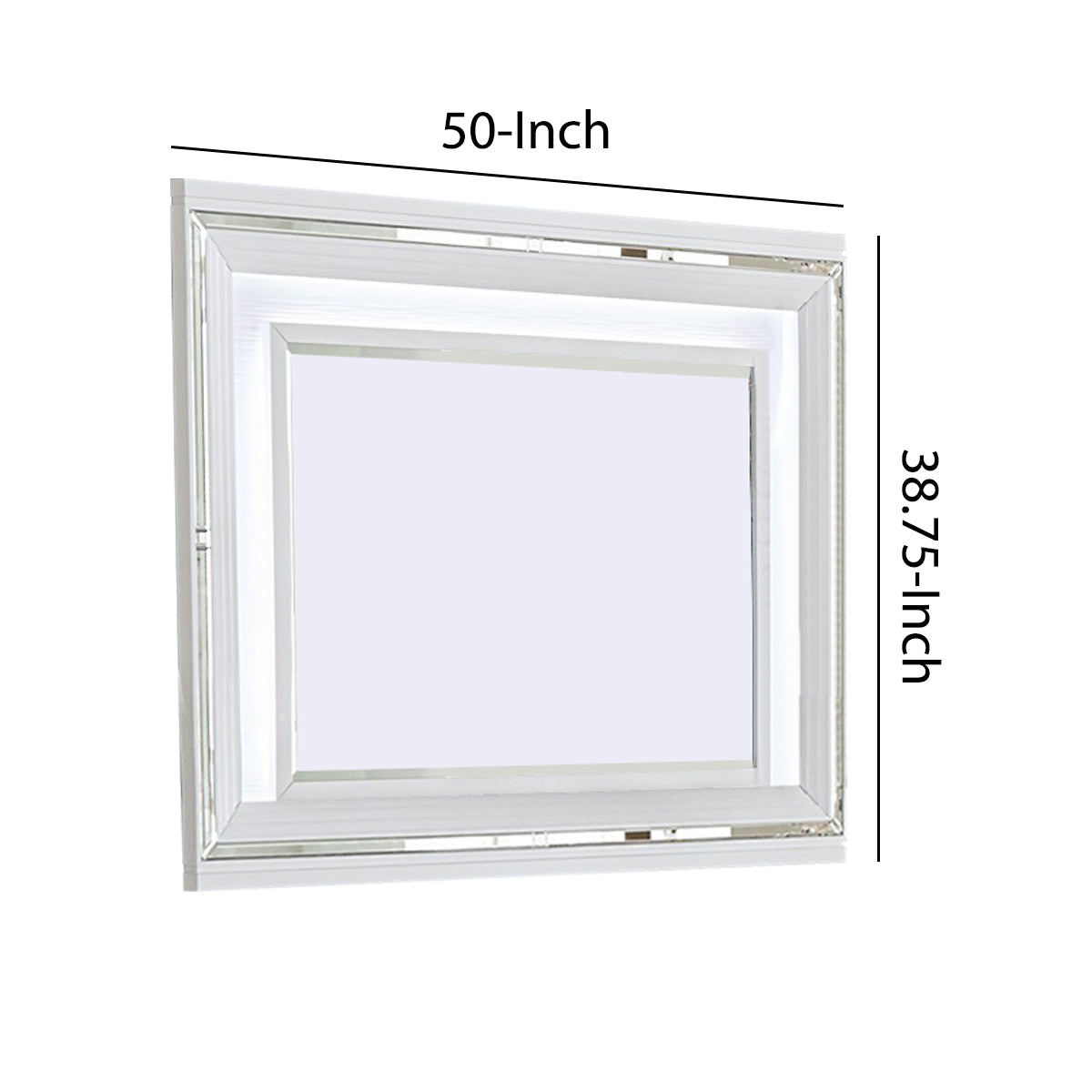 Wooden Frame Mirror With Led And Mirror Trim Accents White