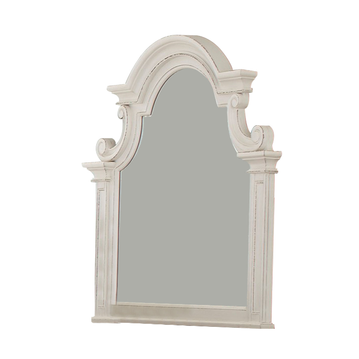 Scalloped Design Wooden Frame Mirror With Distressed Detail White