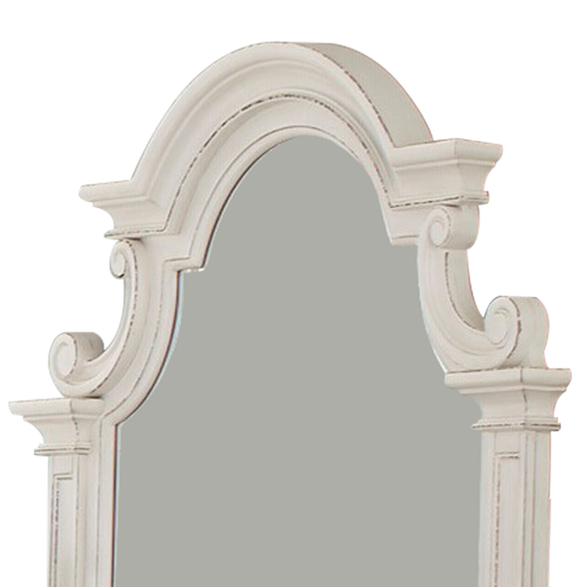 Scalloped Design Wooden Frame Mirror With Distressed Detail White