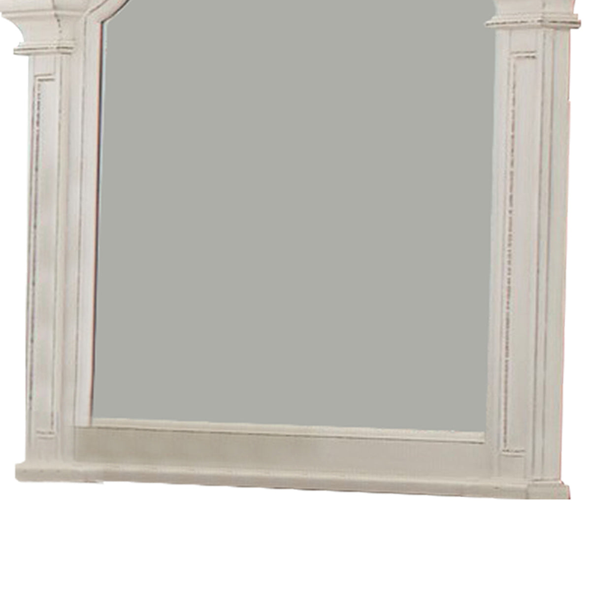 Scalloped Design Wooden Frame Mirror With Distressed Detail White