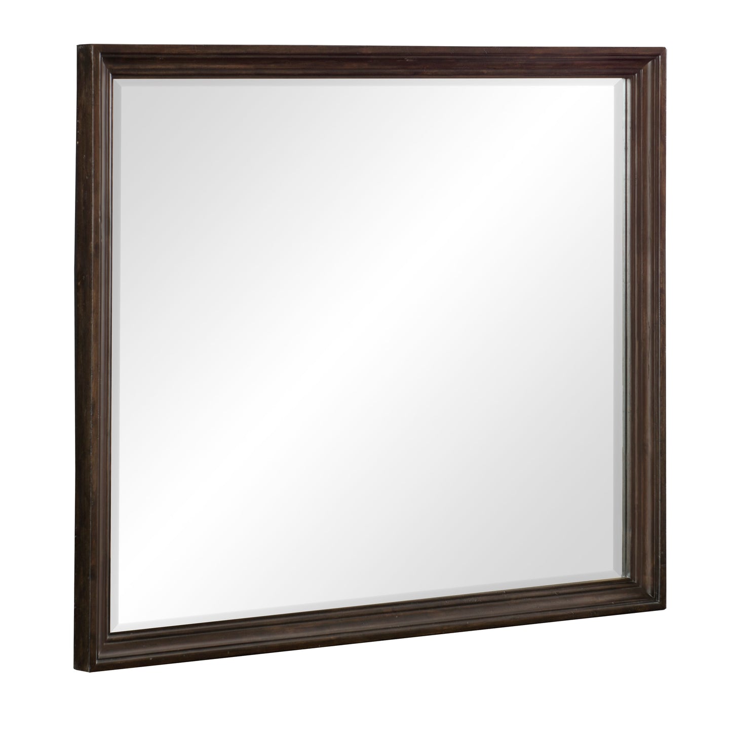 Wooden Square Mirror With Molded Details And Bevelled Edges Brown