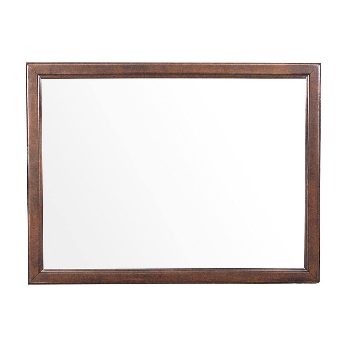 38 Inch Wooden Landscape Mirror Molded Details Dual Texture Brown