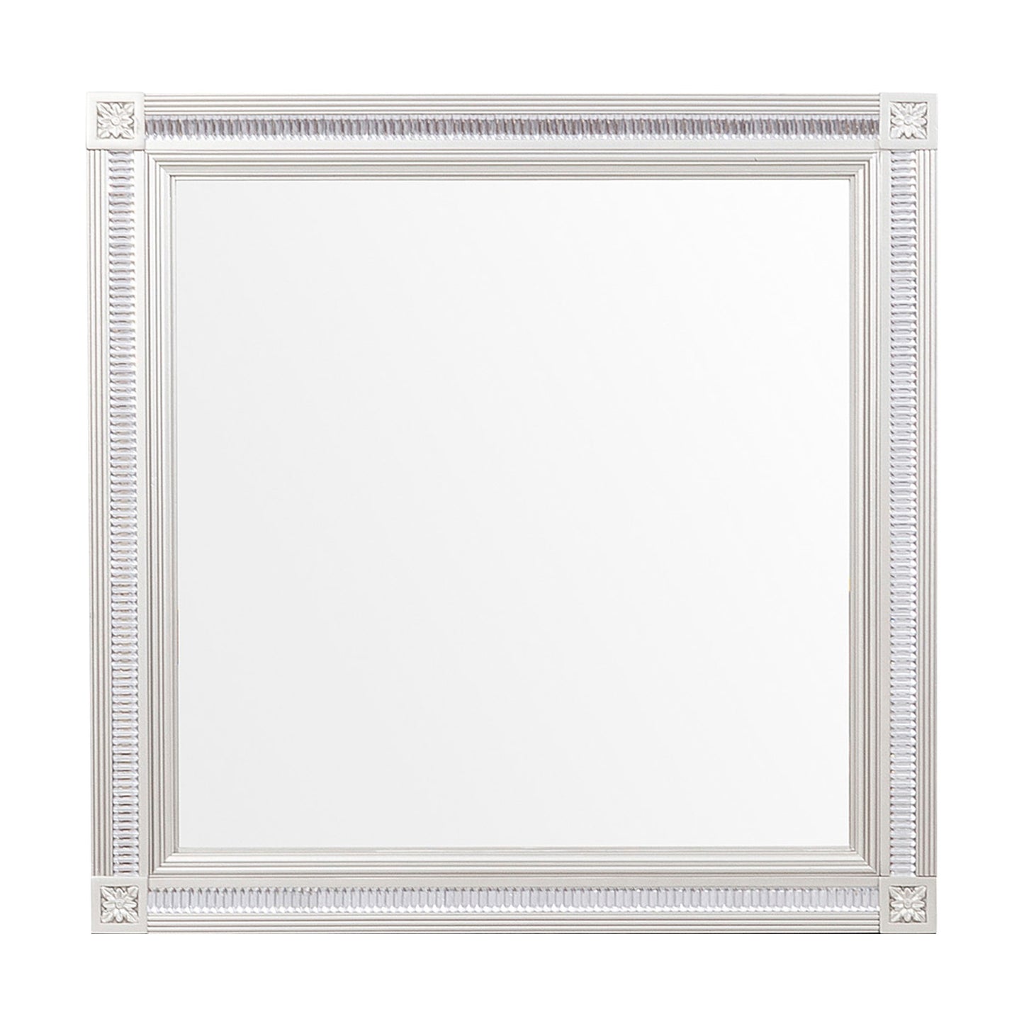 Wooden Square Mirror With Carvings And Bevelled Edges Silver