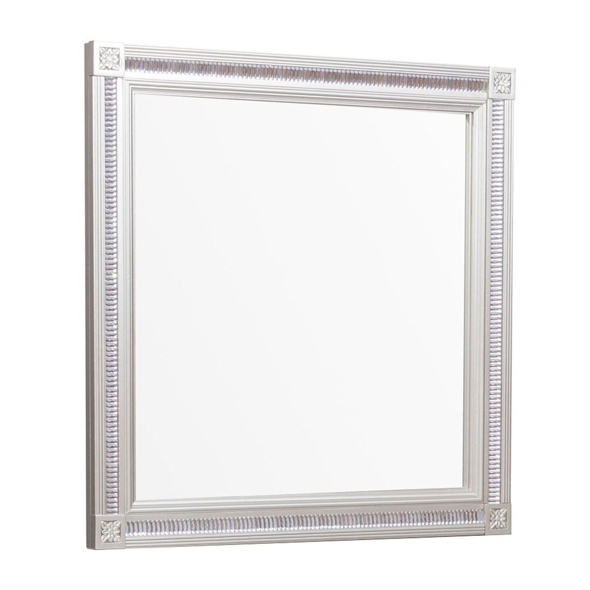 Wooden Square Mirror With Carvings And Bevelled Edges Silver