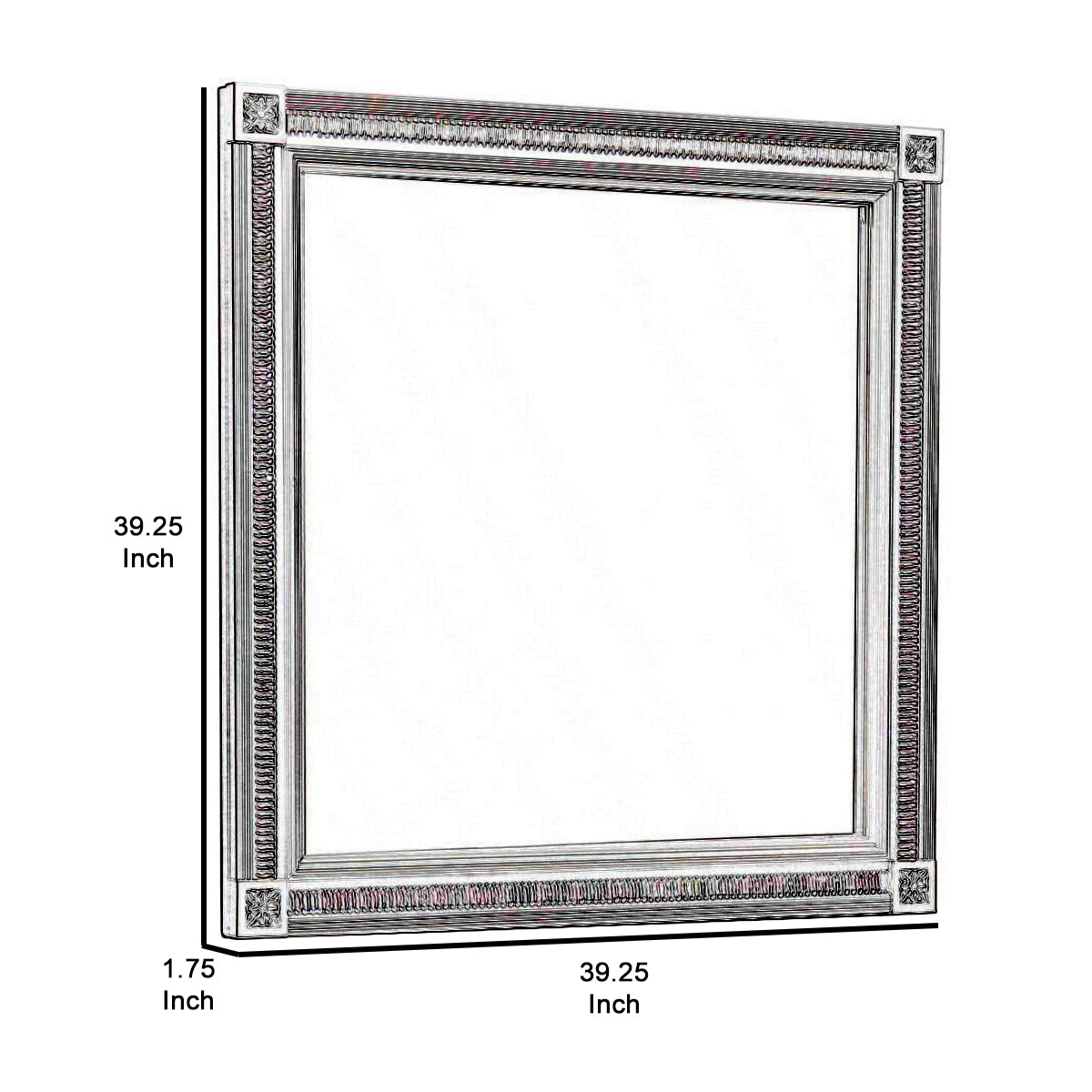 Wooden Square Mirror With Carvings And Bevelled Edges Silver