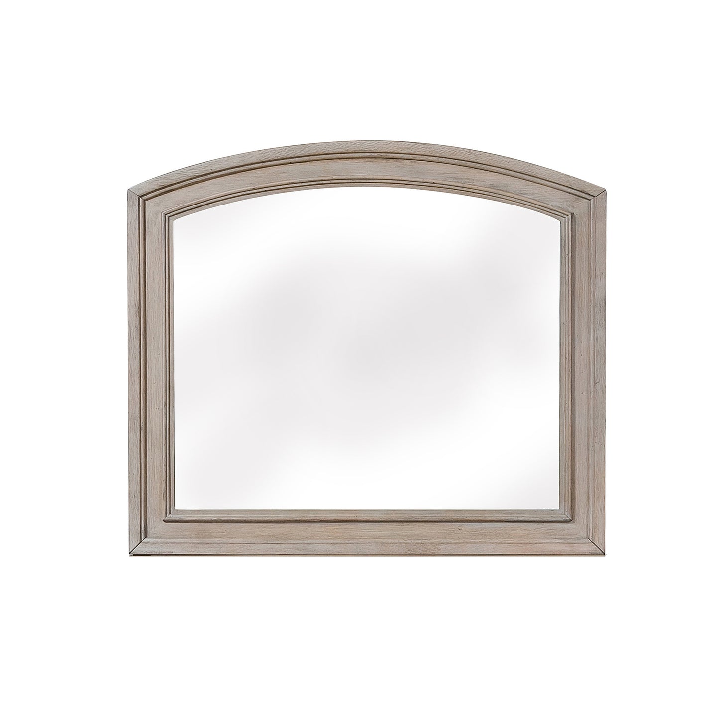 Wooden Mirror With Natural Grain Texture Finish And Curved Top Gray