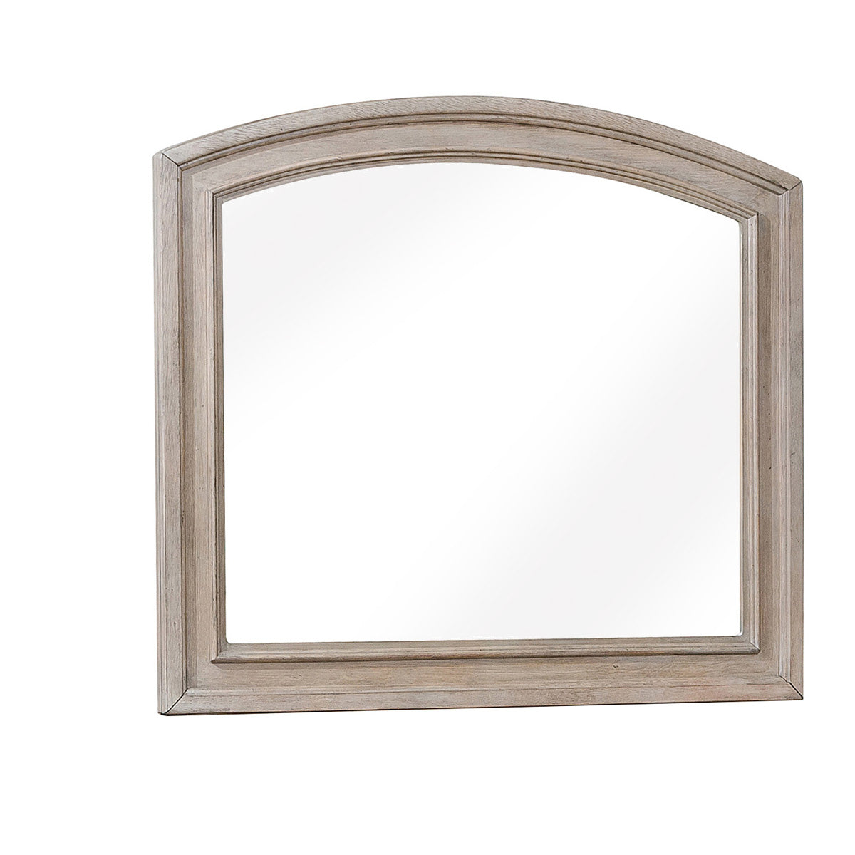 Wooden Mirror With Natural Grain Texture Finish And Curved Top Gray