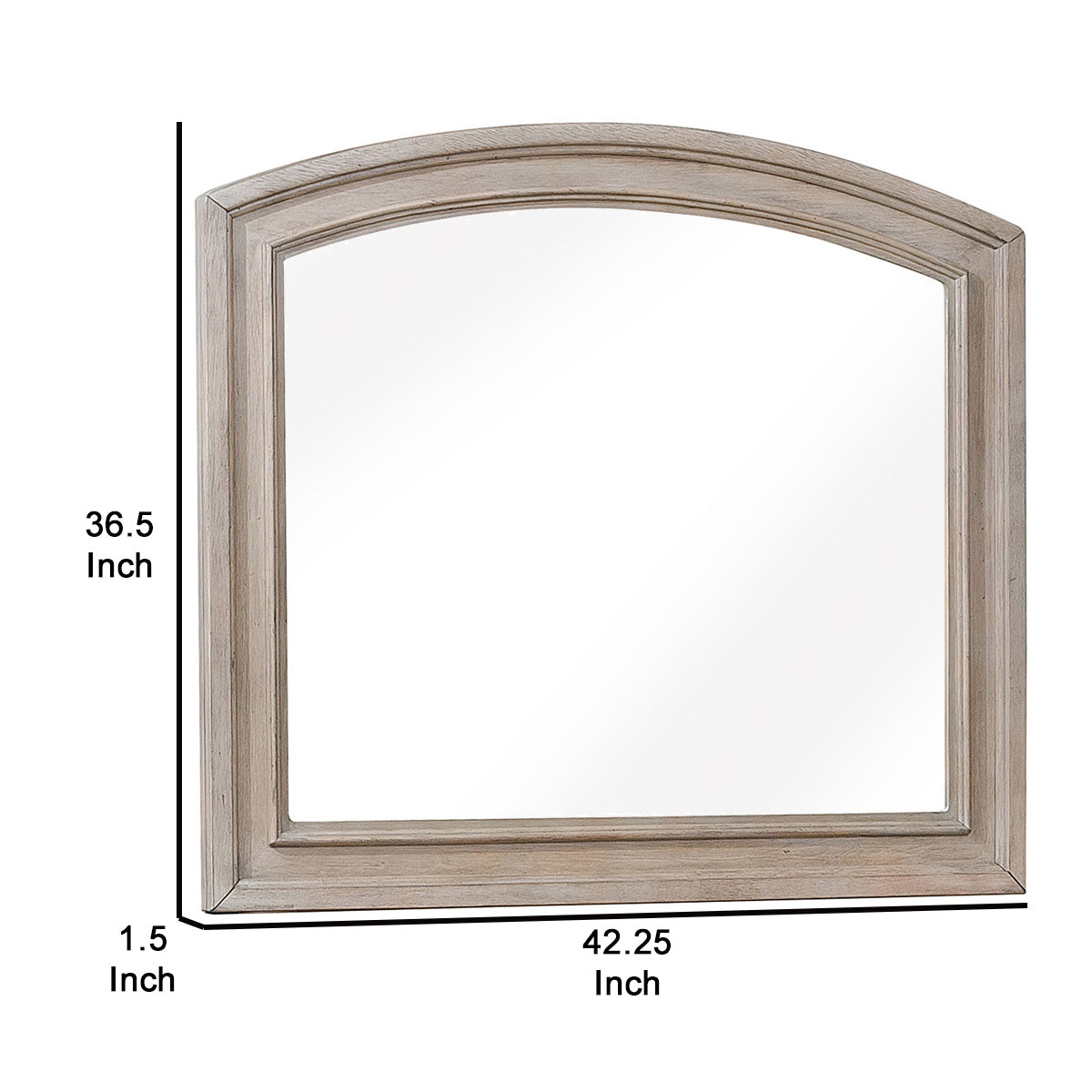 Wooden Mirror With Natural Grain Texture Finish And Curved Top Gray