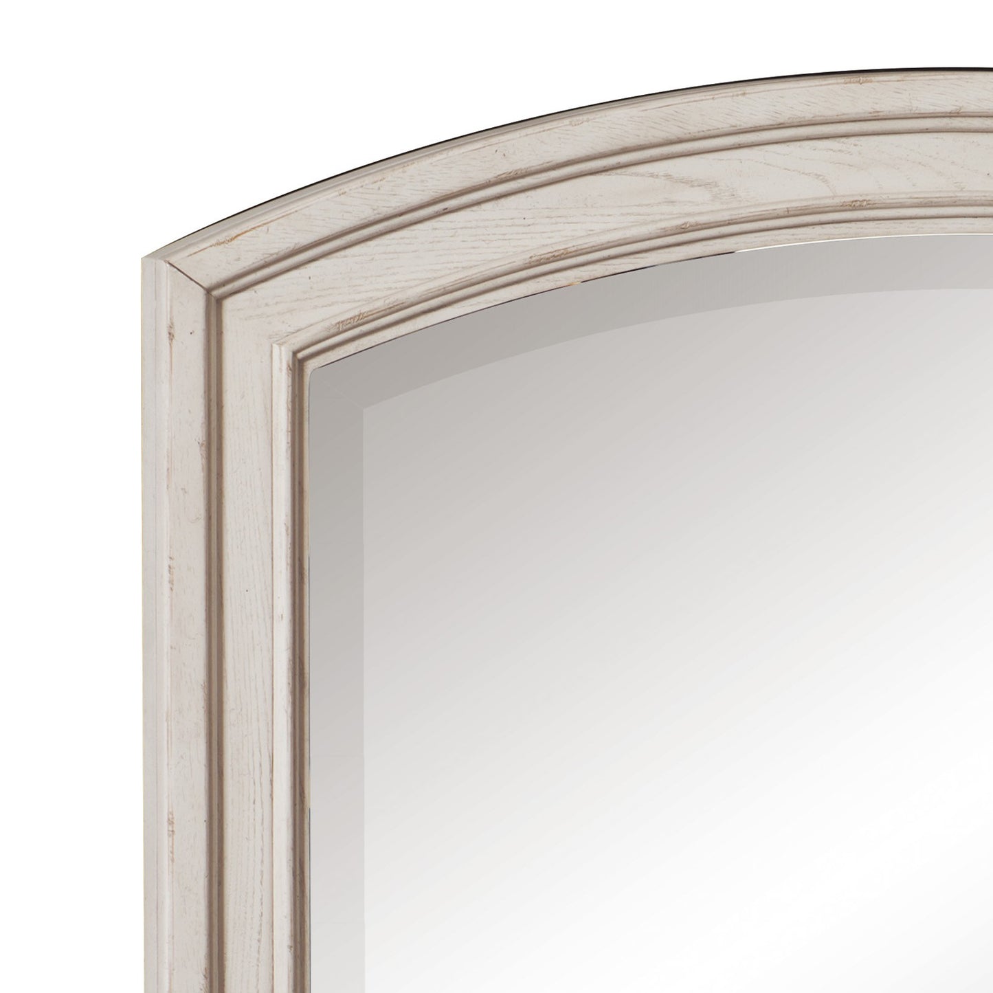 Wooden Bevelled Mirror With Raised Edges And Curved Top Antique White
